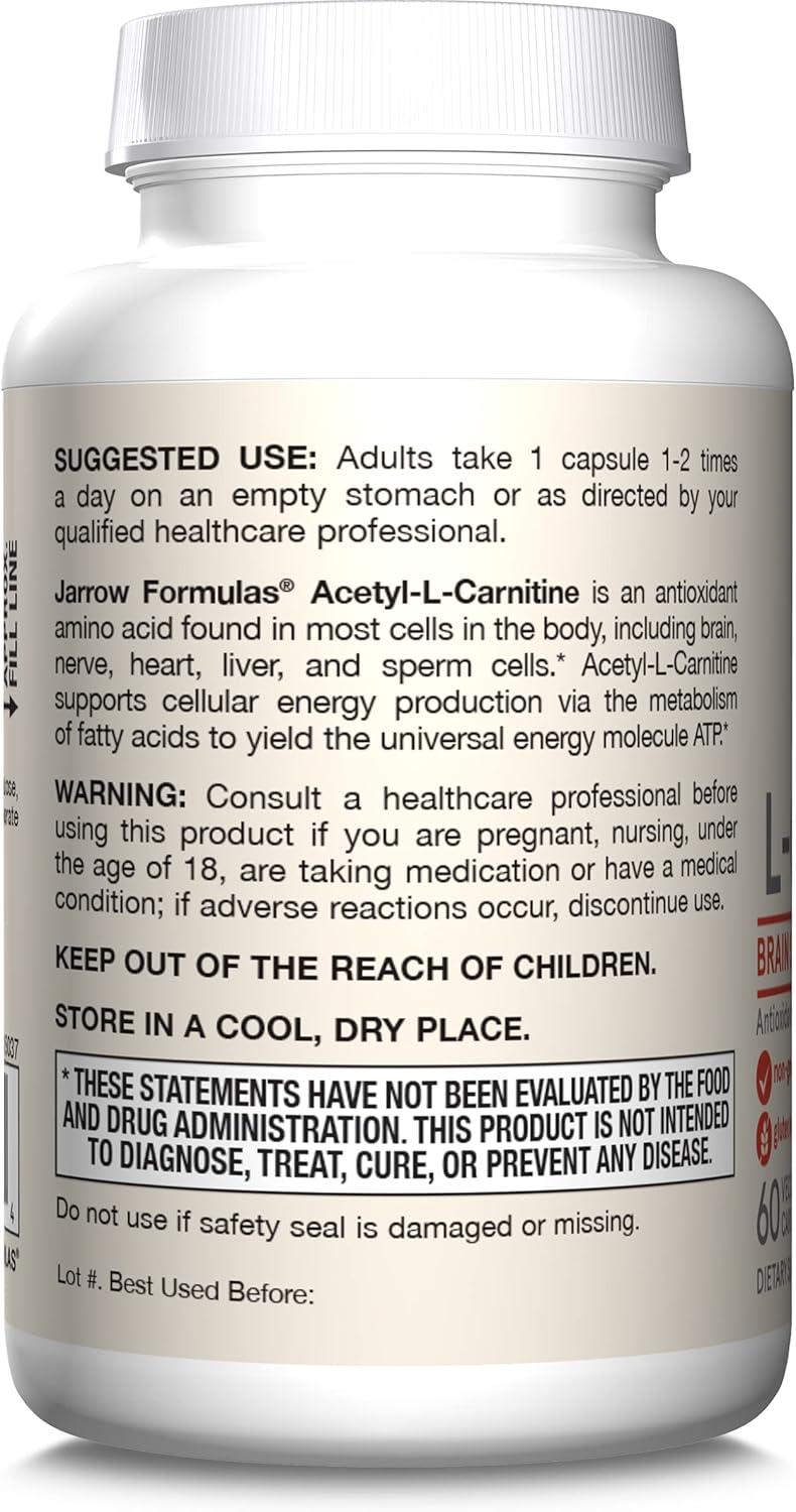 image:imageJarrow Formulas Acetyl LCarnitine 500 mg Dietary Supplement Amino Acid Support for Brain Health and Antioxidants 120 Veggie Capsules 120 Day SupplyUnflavored