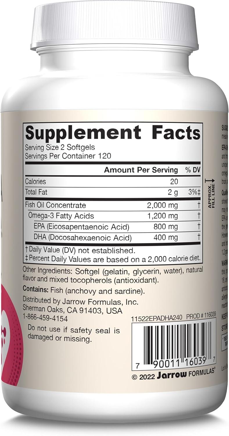 image:imageJarrow Formulas EPADHA Balance 1200 mg Omega3 Fatty Acids for Cardiovascular Support 240 Softgels 120 Day SupplyUnflavored