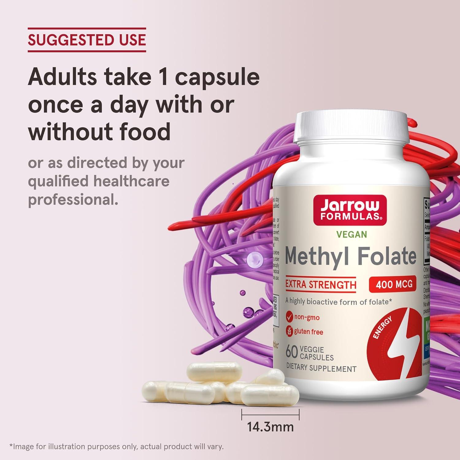 image:imageJarrow Formulas Extra Strength Methyl Folate 400 mcg Dietary Supplement for Cardiovascular and Neurologic Health Support 60 Veggie Capsules 60 Day SupplyUnflavored