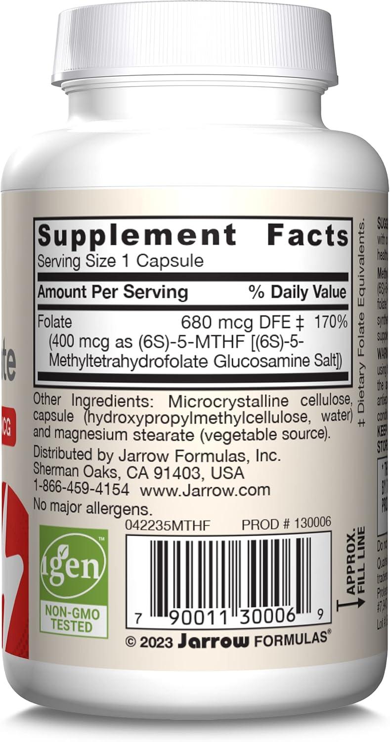 image:imageJarrow Formulas Extra Strength Methyl Folate 400 mcg Dietary Supplement for Cardiovascular and Neurologic Health Support 60 Veggie Capsules 60 Day SupplyUnflavored