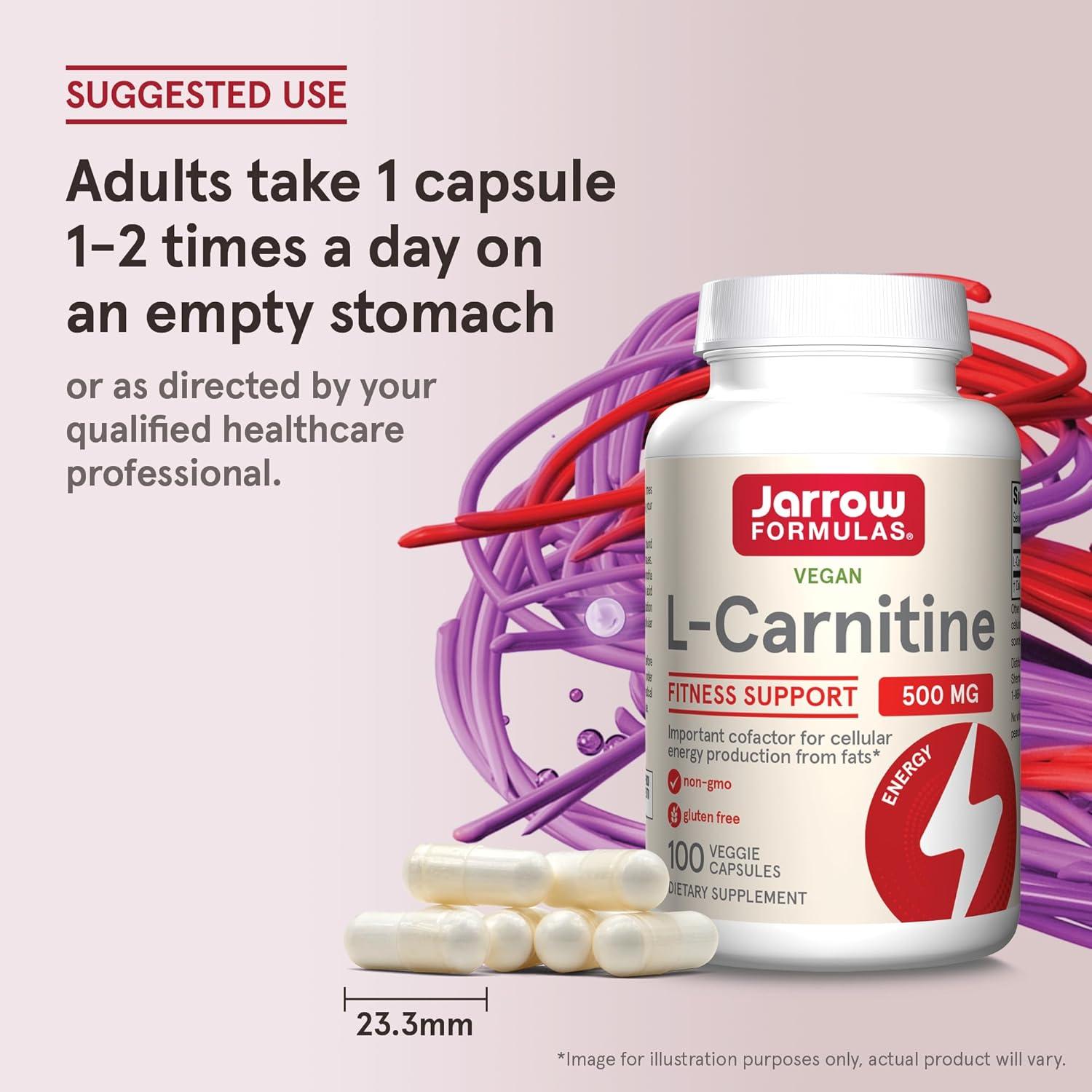 image:imageJarrow Formulas LCarnitine 500 mg Dietary Supplement Support for Cellular Energy Production 100 Veggie Capsules 100 Day SupplyUnflavored