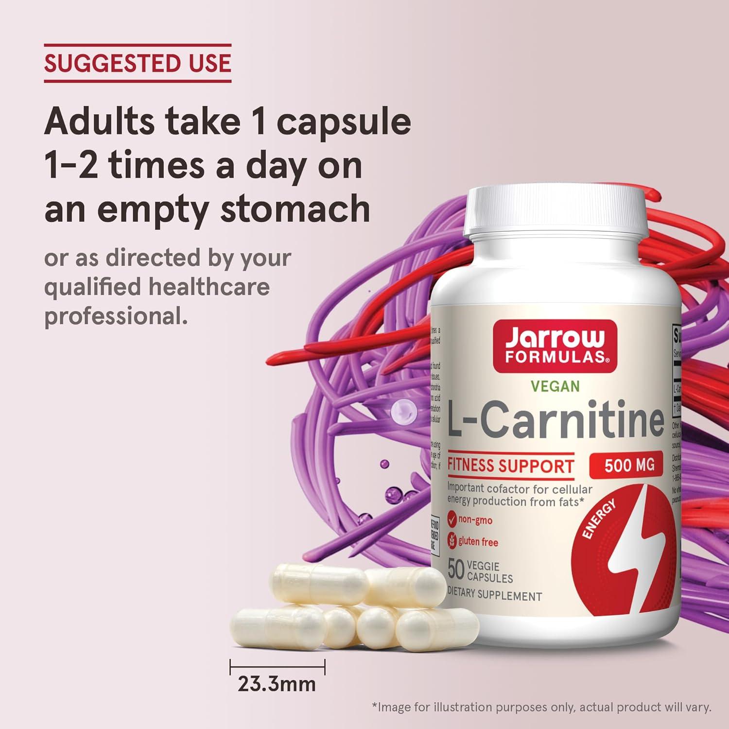 image:imageJarrow Formulas LCarnitine 500 mg Dietary Supplement Support for Cellular Energy Production 100 Veggie Capsules 100 Day SupplyUnflavored