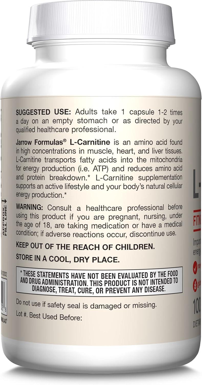 image:imageJarrow Formulas LCarnitine 500 mg Dietary Supplement Support for Cellular Energy Production 100 Veggie Capsules 100 Day SupplyUnflavored