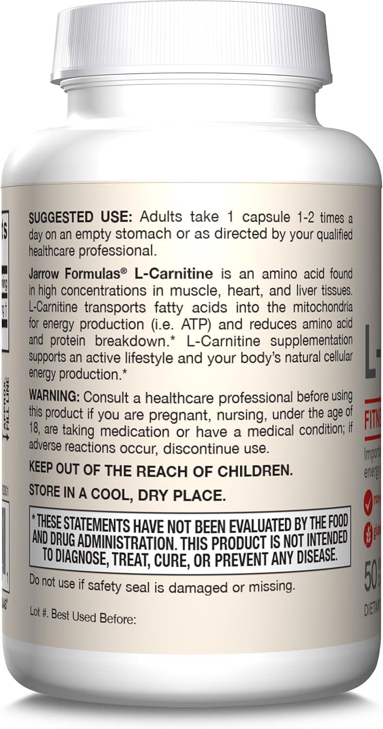 image:imageJarrow Formulas LCarnitine 500 mg Dietary Supplement Support for Cellular Energy Production 100 Veggie Capsules 100 Day SupplyUnflavored