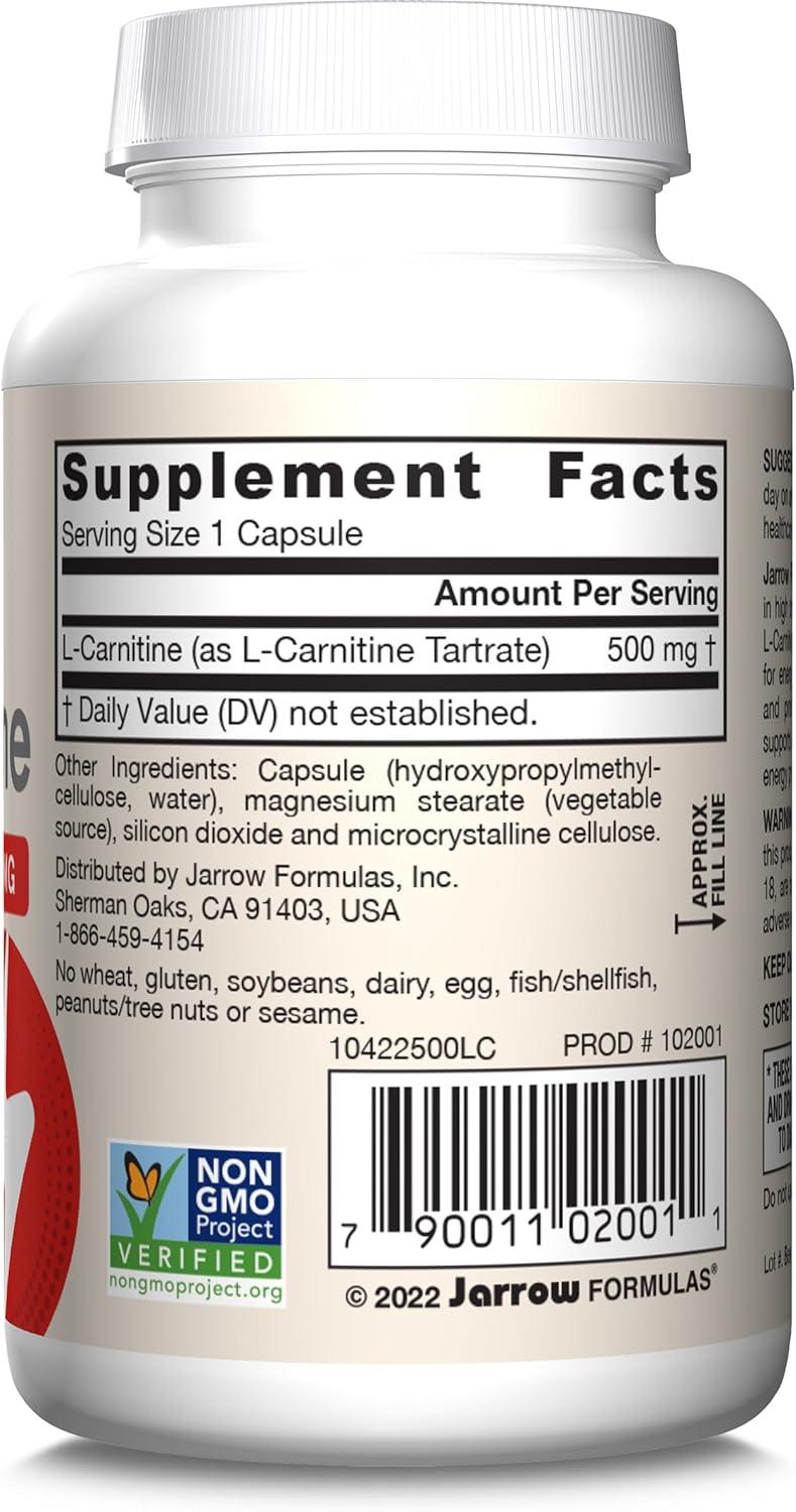 image:imageJarrow Formulas LCarnitine 500 mg Dietary Supplement Support for Cellular Energy Production 100 Veggie Capsules 100 Day SupplyUnflavored