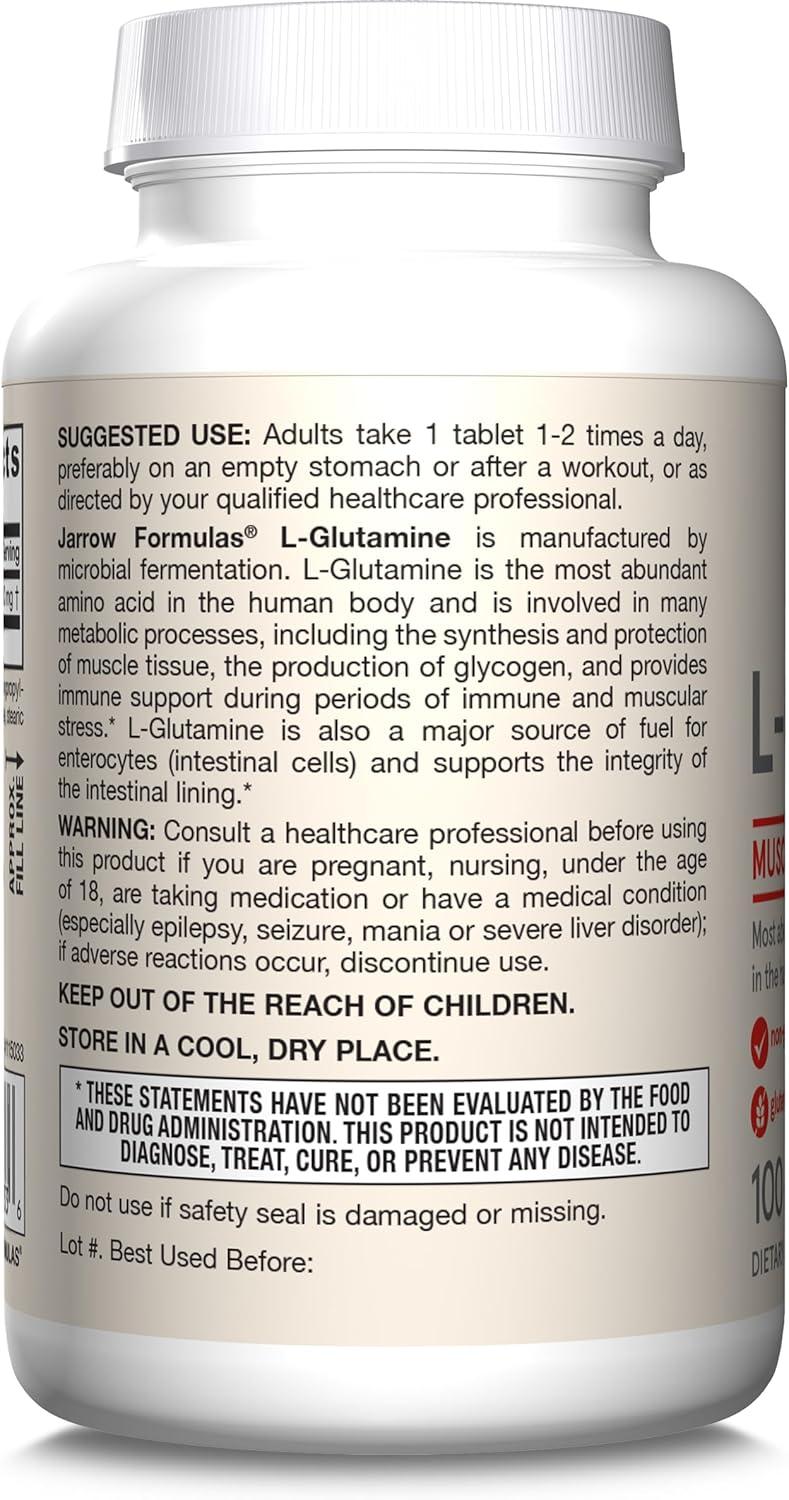 image:imageJarrow Formulas LGlutamine 1000 mg Dietary Supplement for Muscle Tissue Multifunctional Amino Acid Immune Support 100 EasySolv Tablets 50100 Day SupplyUnflavored