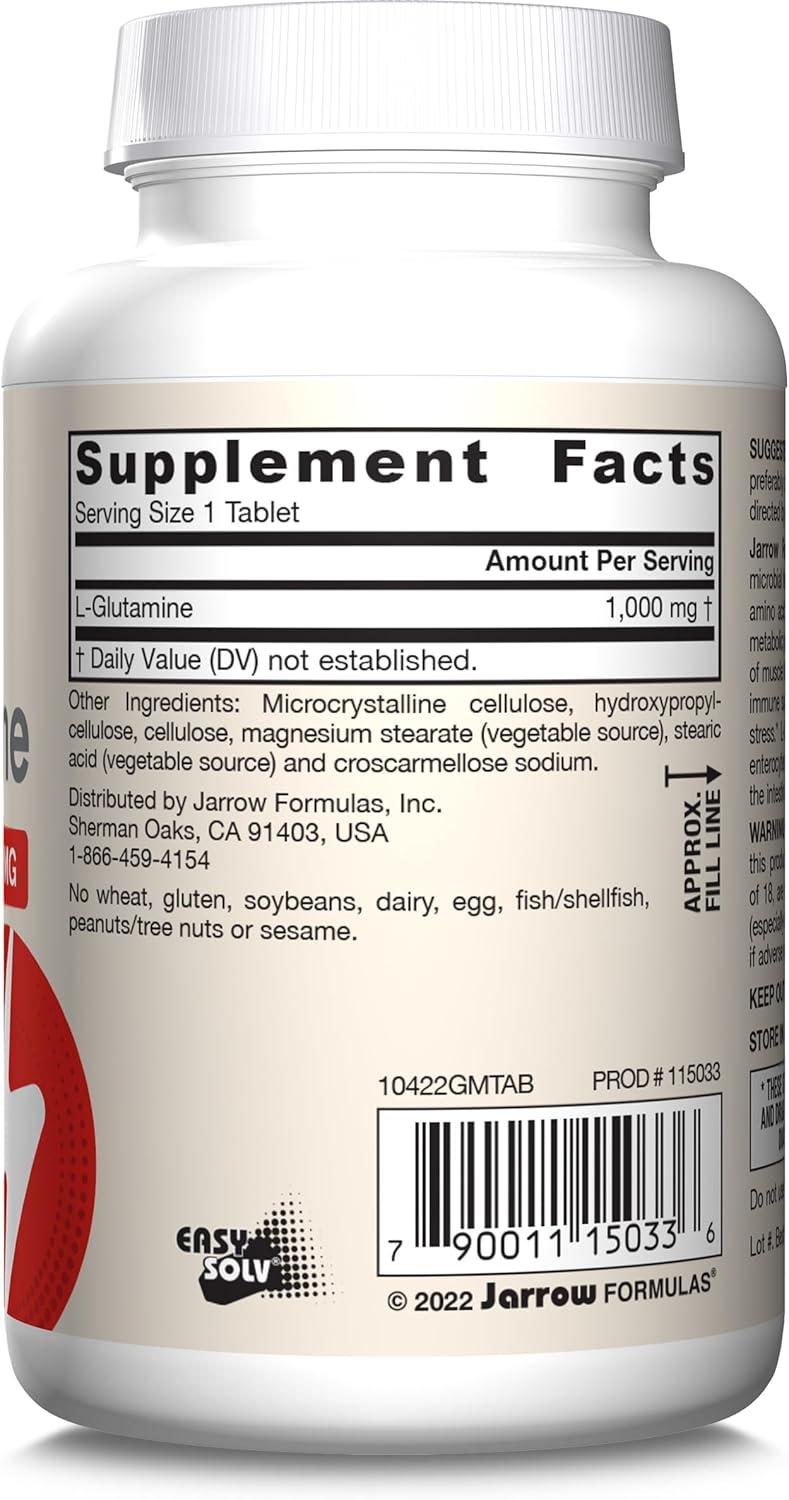 image:imageJarrow Formulas LGlutamine 1000 mg Dietary Supplement for Muscle Tissue Multifunctional Amino Acid Immune Support 100 EasySolv Tablets 50100 Day SupplyUnflavored