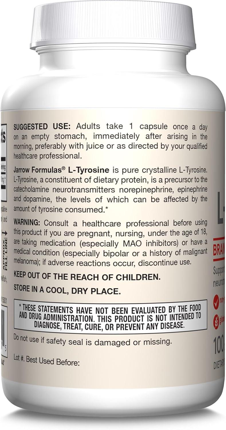 image:imageJarrow Formulas LTyrosine 500 mg Dietary Supplement Amino Acid Supplement for Brain Health Support 100 Capsules 100 Day Supply100 Count Pack of 1