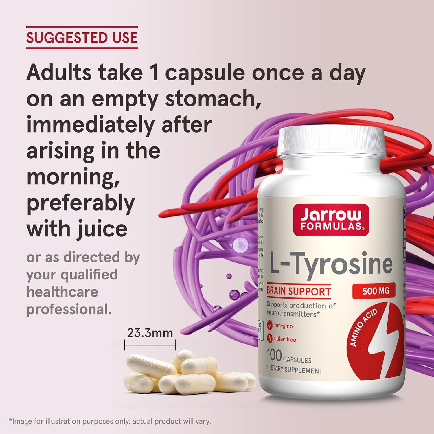image:imageJarrow Formulas LTyrosine 500 mg Dietary Supplement Amino Acid Supplement for Brain Health Support 100 Capsules 100 Day Supply100 Count Pack of 1