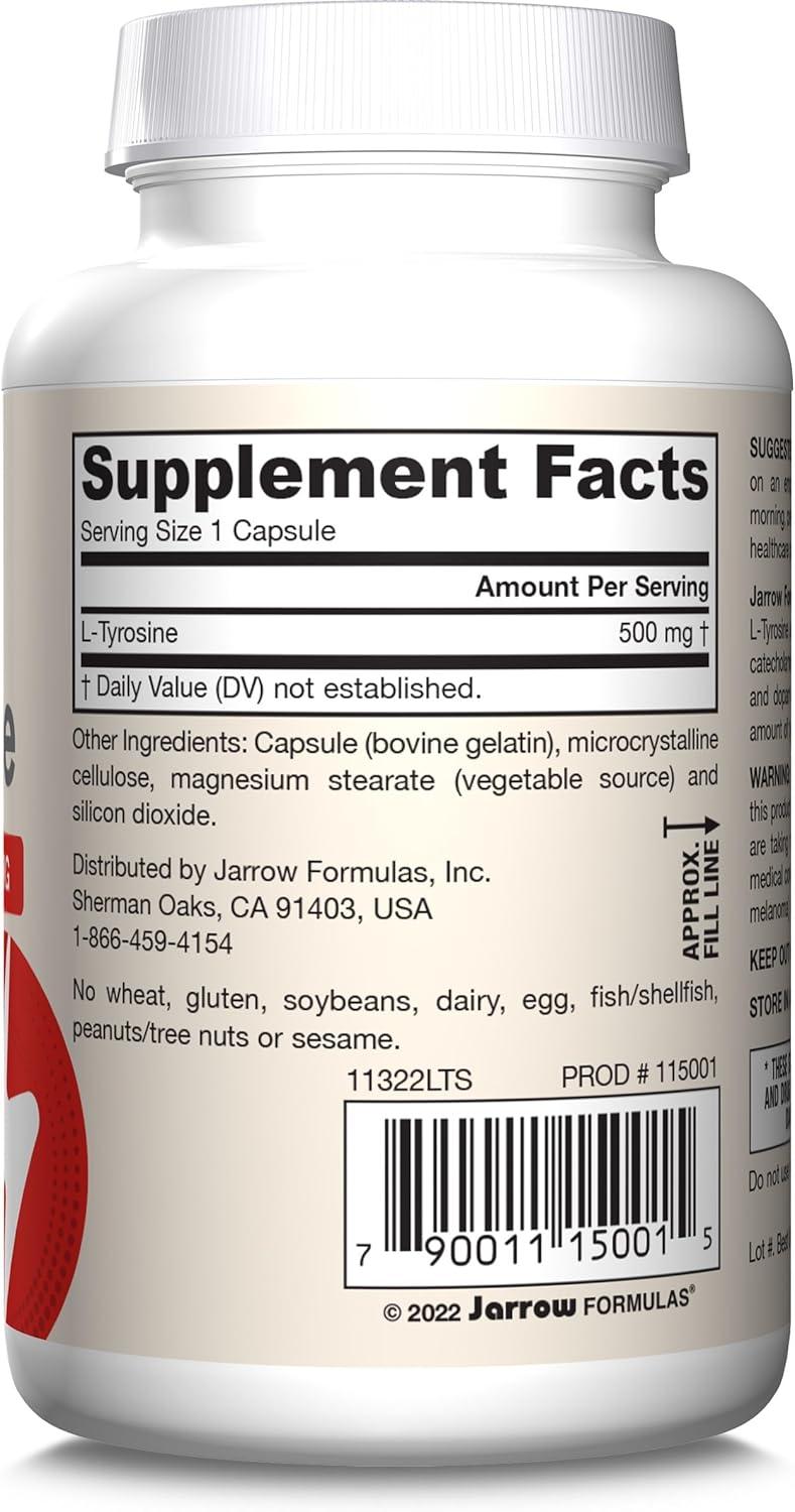 image:imageJarrow Formulas LTyrosine 500 mg Dietary Supplement Amino Acid Supplement for Brain Health Support 100 Capsules 100 Day Supply100 Count Pack of 1