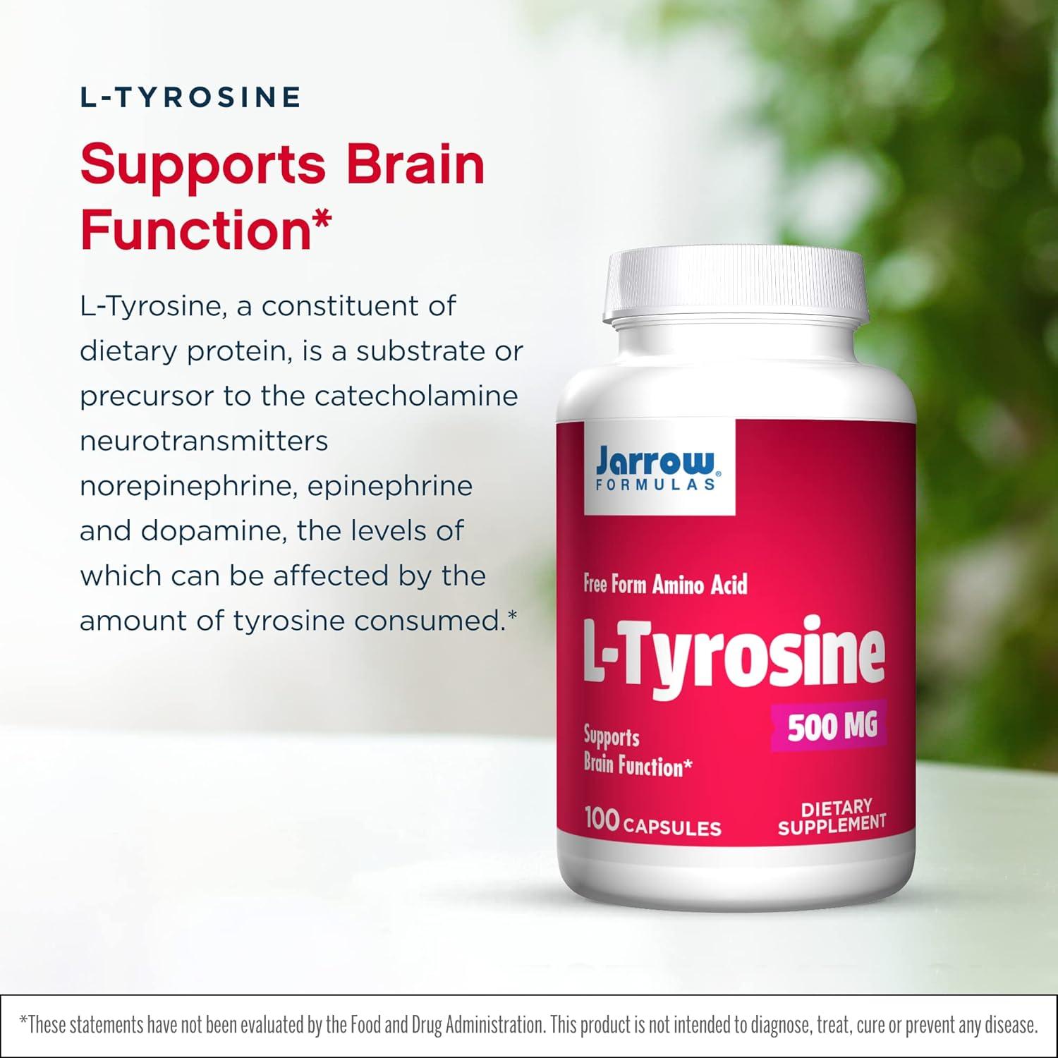 image:imageJarrow Formulas LTyrosine 500 mg Dietary Supplement Amino Acid Supplement for Brain Health Support 100 Capsules 100 Day Supply100 Count Pack of 2
