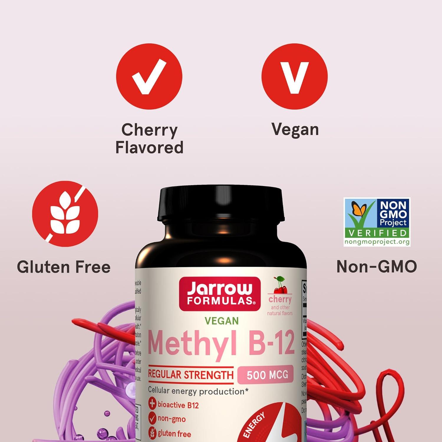 image:imageJarrow Formulas Methyl B12 Tablets 500 mg Dietary Supplement for Cellular Energy Production and Brain Health Support 100 Cherry Flavor Chewable Tablets 100 Day Supply100 Count Pack of 12