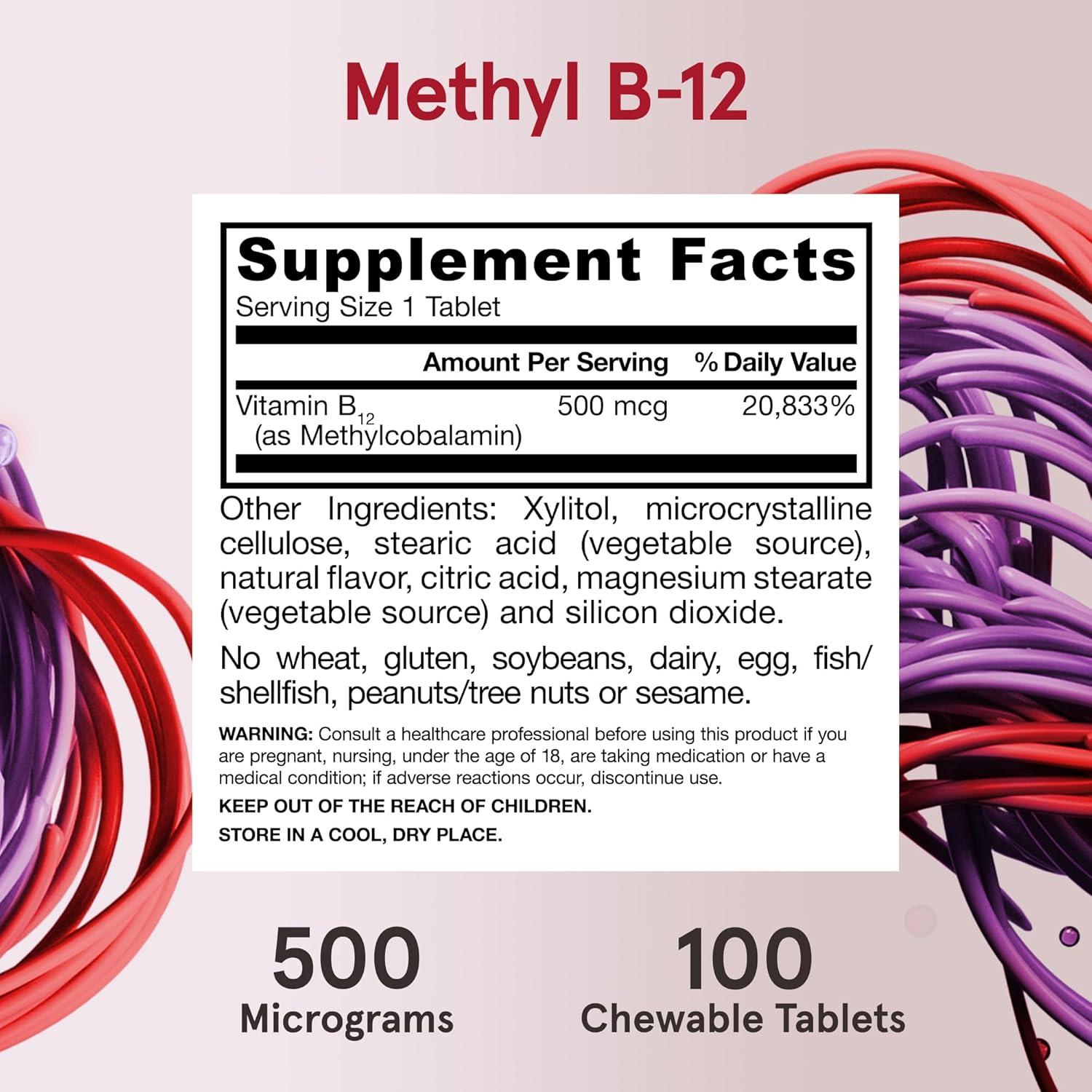 image:imageJarrow Formulas Methyl B12 Tablets 500 mg Dietary Supplement for Cellular Energy Production and Brain Health Support 100 Cherry Flavor Chewable Tablets 100 Day Supply100 Count Pack of 1
