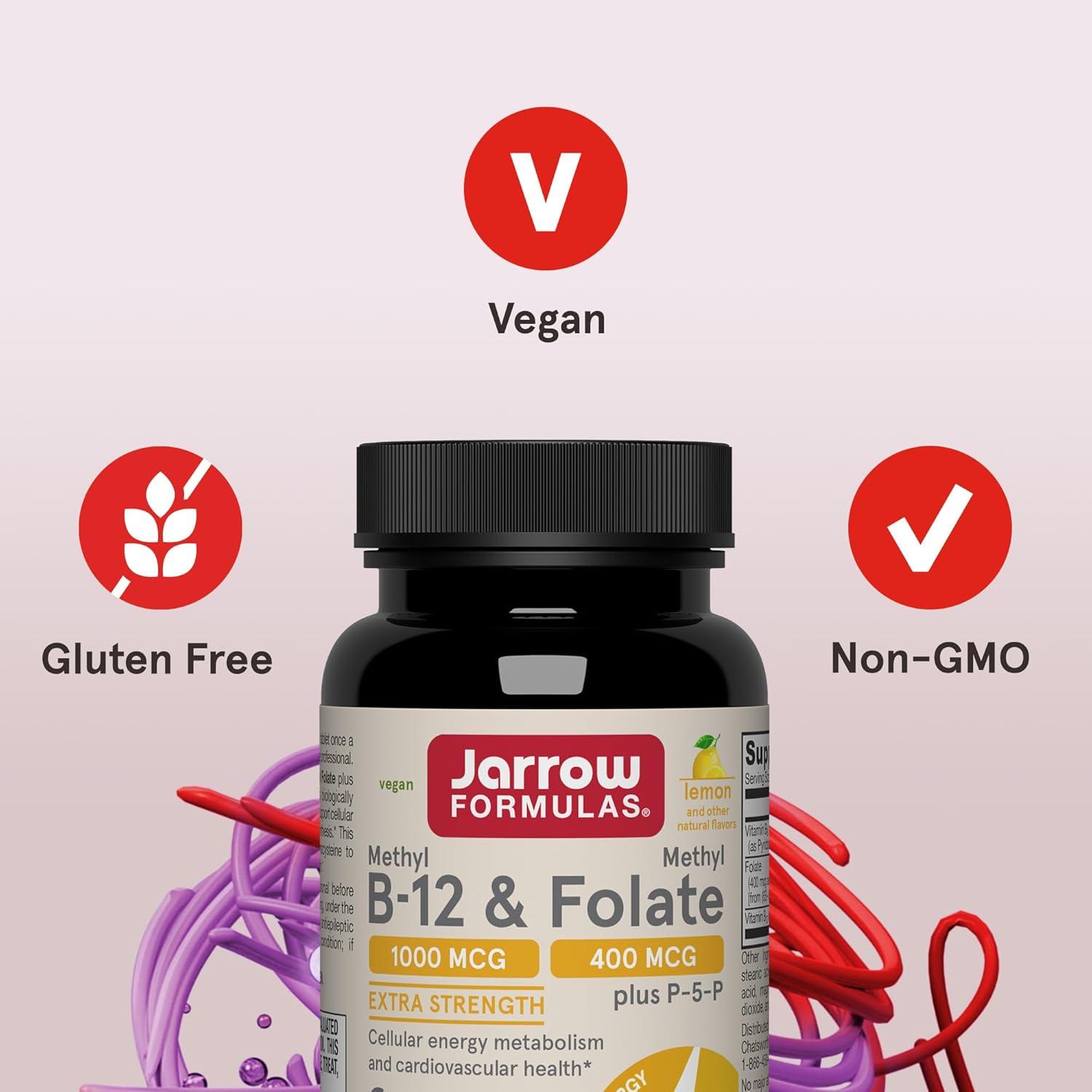 image:imageJarrow Formulas Methyl B12 amp Methyl Folate Bioactive Vitamin B9 amp Vitamin B12 Supplement Supports Cellular Energy Production Healthy Brain Function amp Metabolism 100 Chewable Tablets 100 Servings100 Count Pack of 1