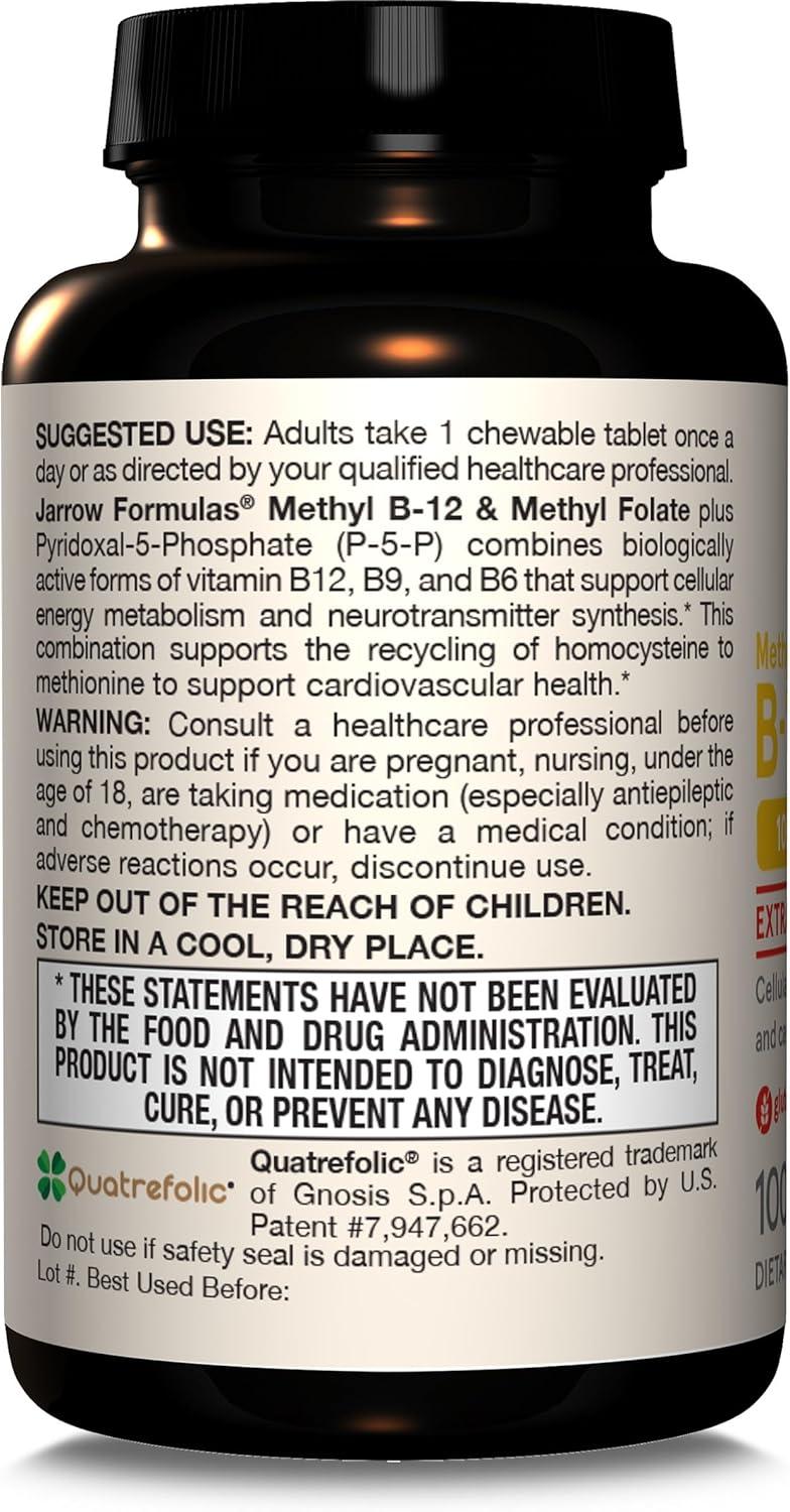 image:imageJarrow Formulas Methyl B12 amp Methyl Folate Bioactive Vitamin B9 amp Vitamin B12 Supplement Supports Cellular Energy Production Healthy Brain Function amp Metabolism 100 Chewable Tablets 100 Servings100 Count Pack of 12