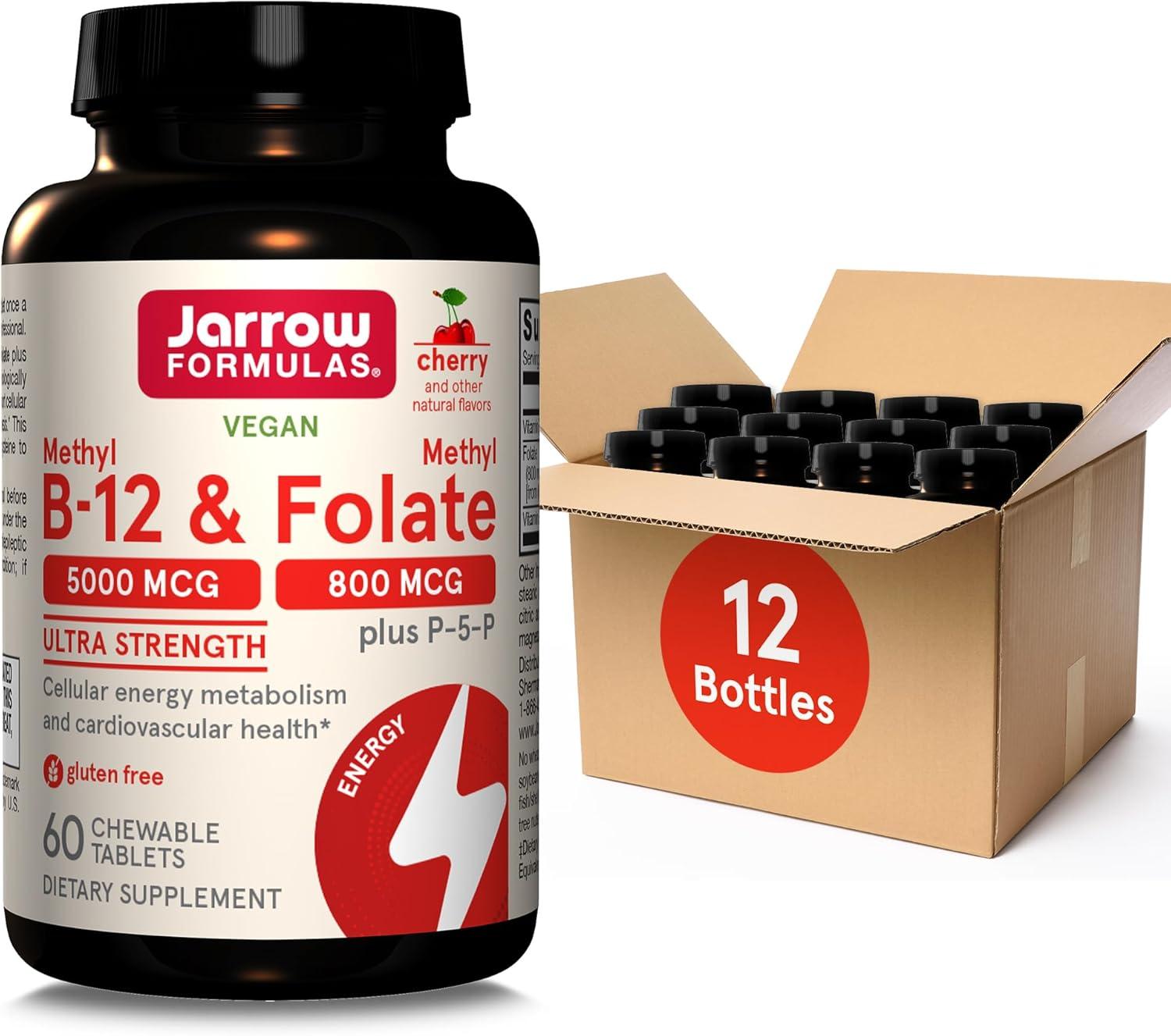 image:imageJarrow Formulas Methyl B12 amp Methyl Folate Bioactive Vitamin B9 and Vitamin B12 Supplement Supports Cellular Energy Production Healthy Brain Function amp Metabolism 60 Chewable Tablets 60 ServingsCherry