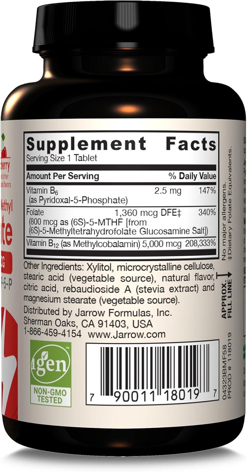 image:imageJarrow Formulas Methyl B12 amp Methyl Folate Bioactive Vitamin B9 and Vitamin B12 Supplement Supports Cellular Energy Production Healthy Brain Function amp Metabolism 60 Chewable Tablets 60 ServingsCherry