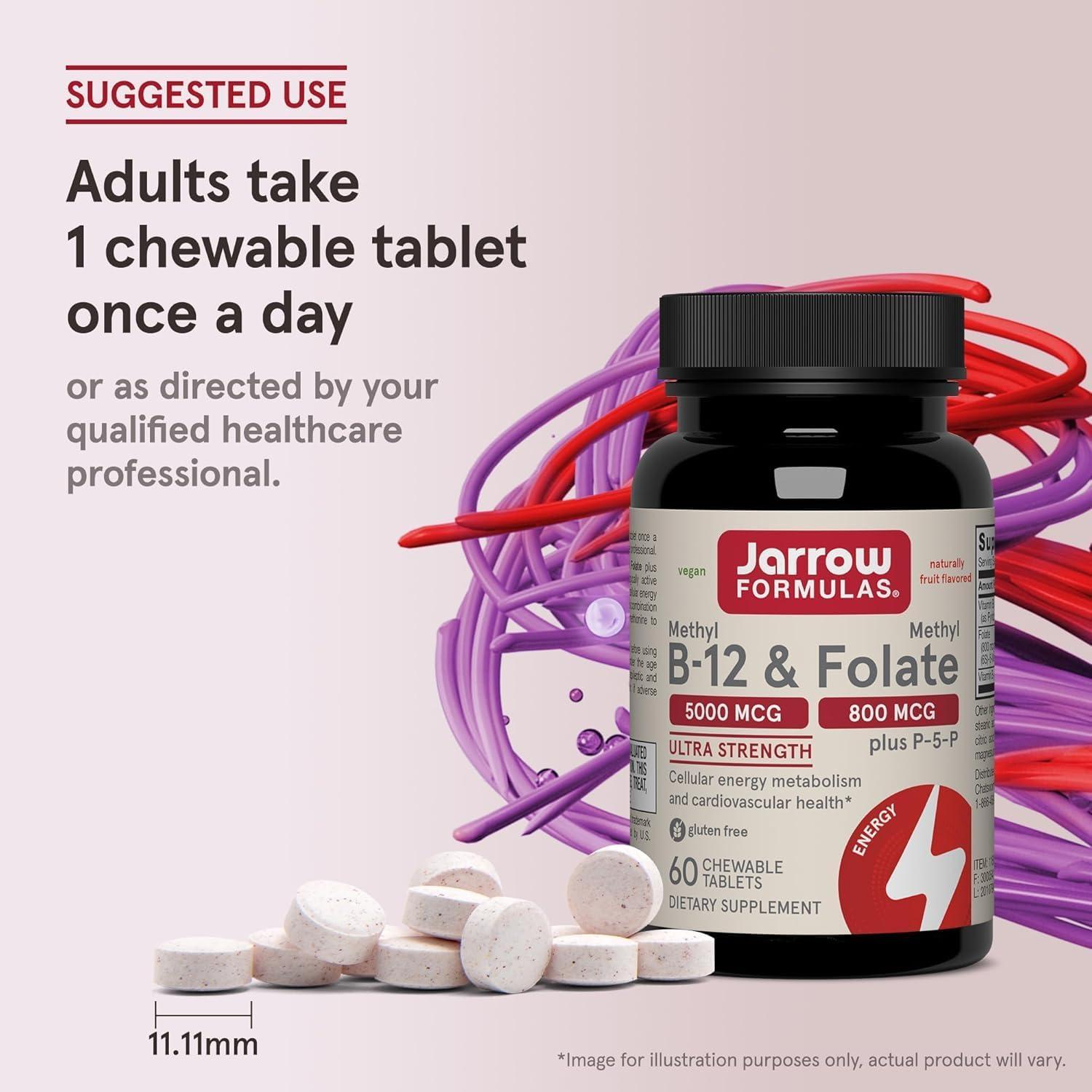 image:imageJarrow Formulas Methyl B12 amp Methyl Folate Bioactive Vitamin B9 and Vitamin B12 Supplement Supports Cellular Energy Production Healthy Brain Function amp Metabolism 60 Chewable Tablets 60 ServingsCherry