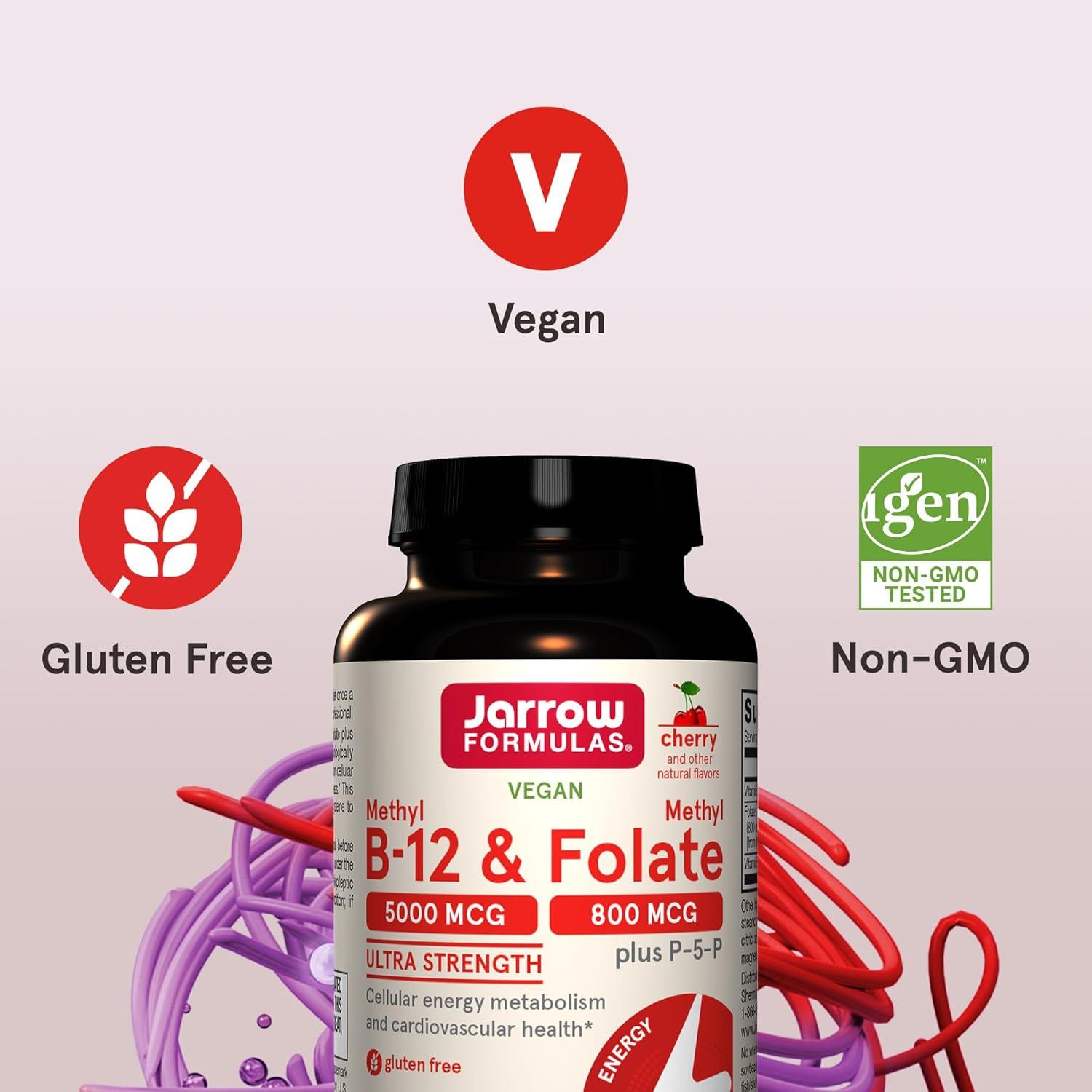 image:imageJarrow Formulas Methyl B12 amp Methyl Folate Bioactive Vitamin B9 and Vitamin B12 Supplement Supports Cellular Energy Production Healthy Brain Function amp Metabolism 60 Chewable Tablets 60 ServingsCherry