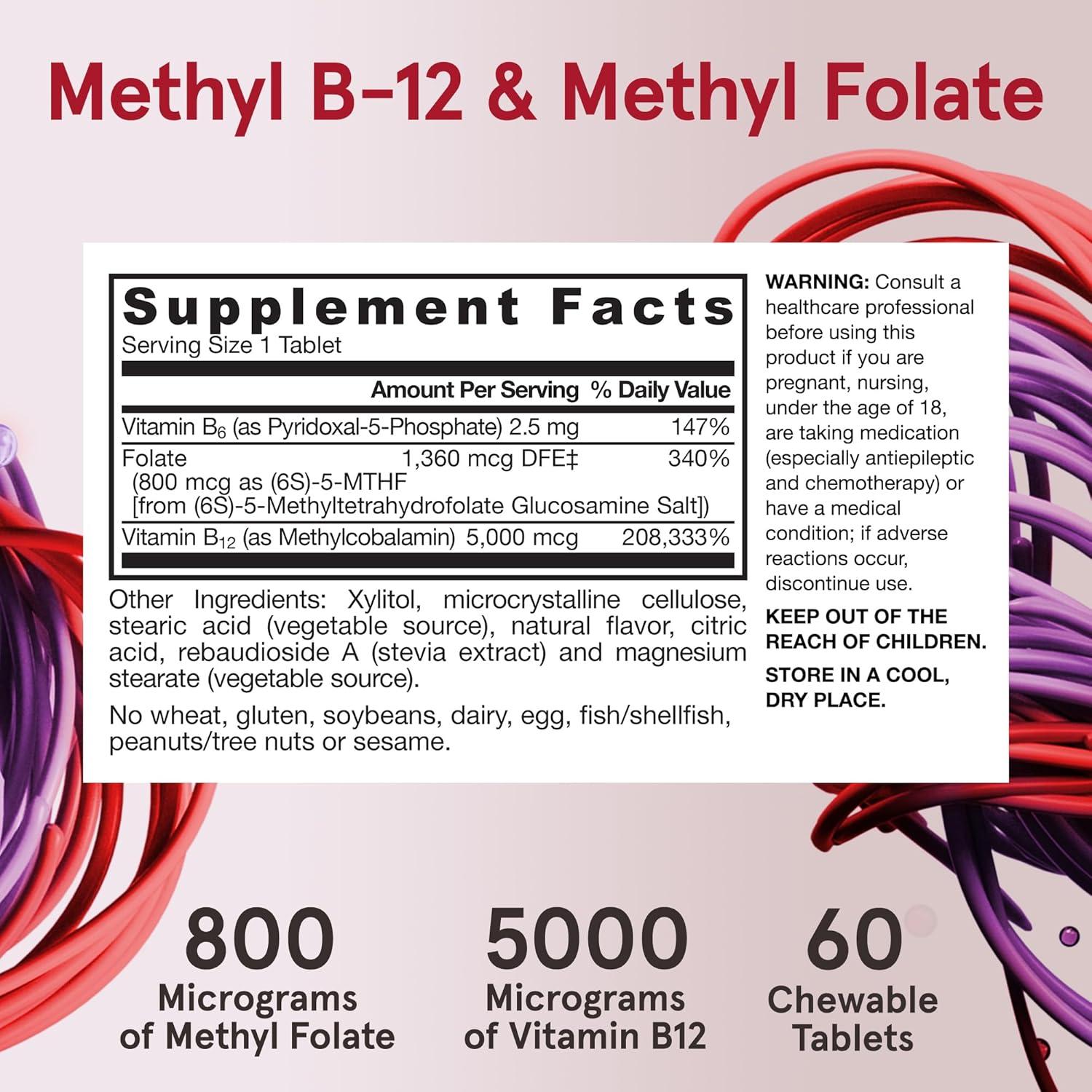 image:imageJarrow Formulas Methyl B12 amp Methyl Folate Bioactive Vitamin B9 and Vitamin B12 Supplement Supports Cellular Energy Production Healthy Brain Function amp Metabolism 60 Chewable Tablets 60 ServingsCherry