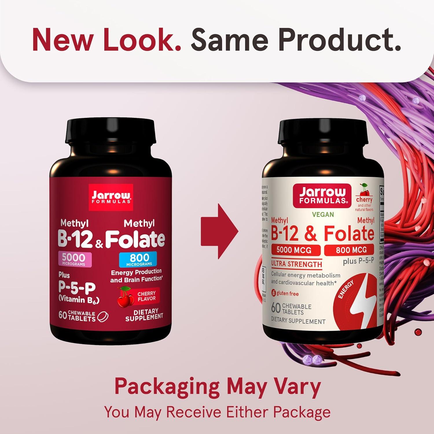 image:imageJarrow Formulas Methyl B12 amp Methyl Folate Bioactive Vitamin B9 and Vitamin B12 Supplement Supports Cellular Energy Production Healthy Brain Function amp Metabolism 60 Chewable Tablets 60 ServingsCherry