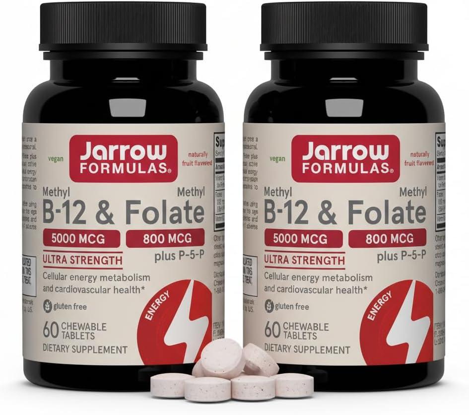 image:imageJarrow Formulas Methyl B12 amp Methyl Folate Bioactive Vitamin B9 and Vitamin B12 Supplement Supports Cellular Energy Production Healthy Brain Function amp Metabolism 60 Chewable Tablets 60 ServingsCherry