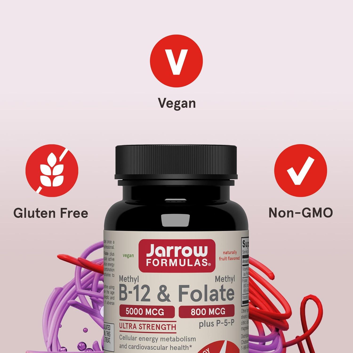 image:imageJarrow Formulas Methyl B12 amp Methyl Folate Bioactive Vitamin B9 and Vitamin B12 Supplement Supports Cellular Energy Production Healthy Brain Function amp Metabolism 60 Chewable Tablets 60 ServingsCherry