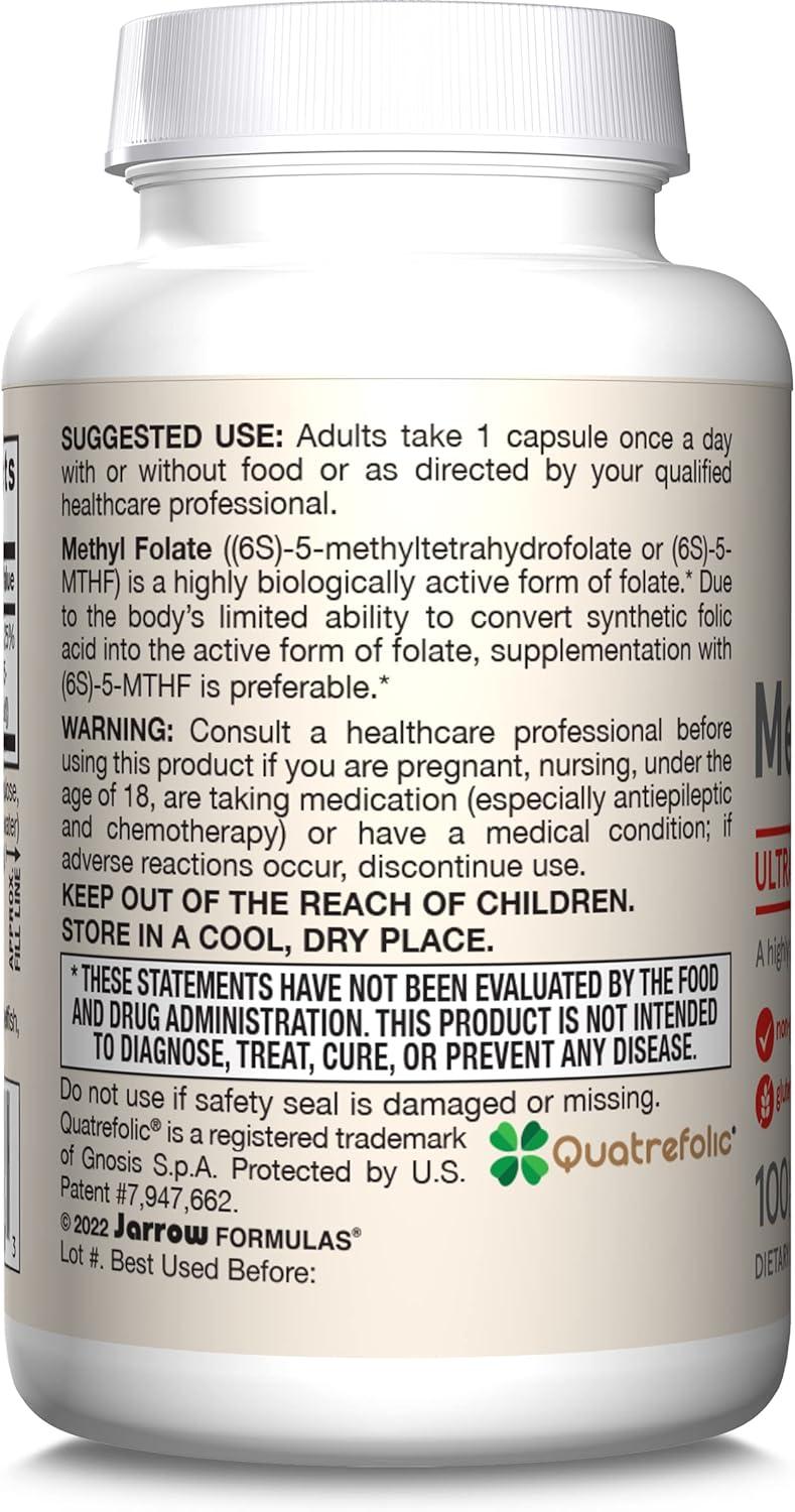 image:imageJarrow Formulas Methyl Folate Veggie Caps 1000 Mcg 100 Count Methyl Folate Supplement To Provide Folate 5MTHF Supplement NonGMO Gluten Free100 Count Pack of 1