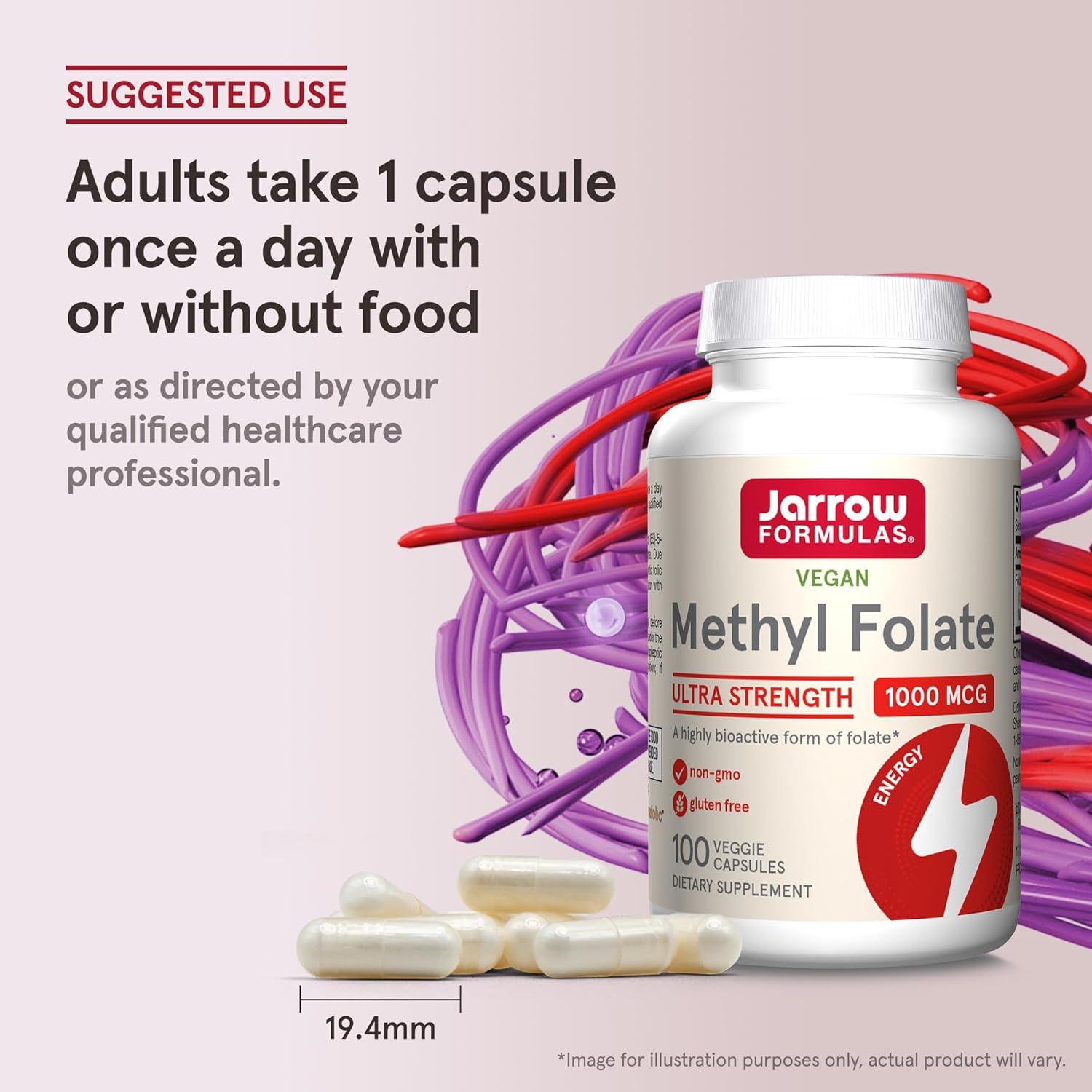image:imageJarrow Formulas Methyl Folate Veggie Caps 1000 Mcg 100 Count Methyl Folate Supplement To Provide Folate 5MTHF Supplement NonGMO Gluten Free100 Count Pack of 1