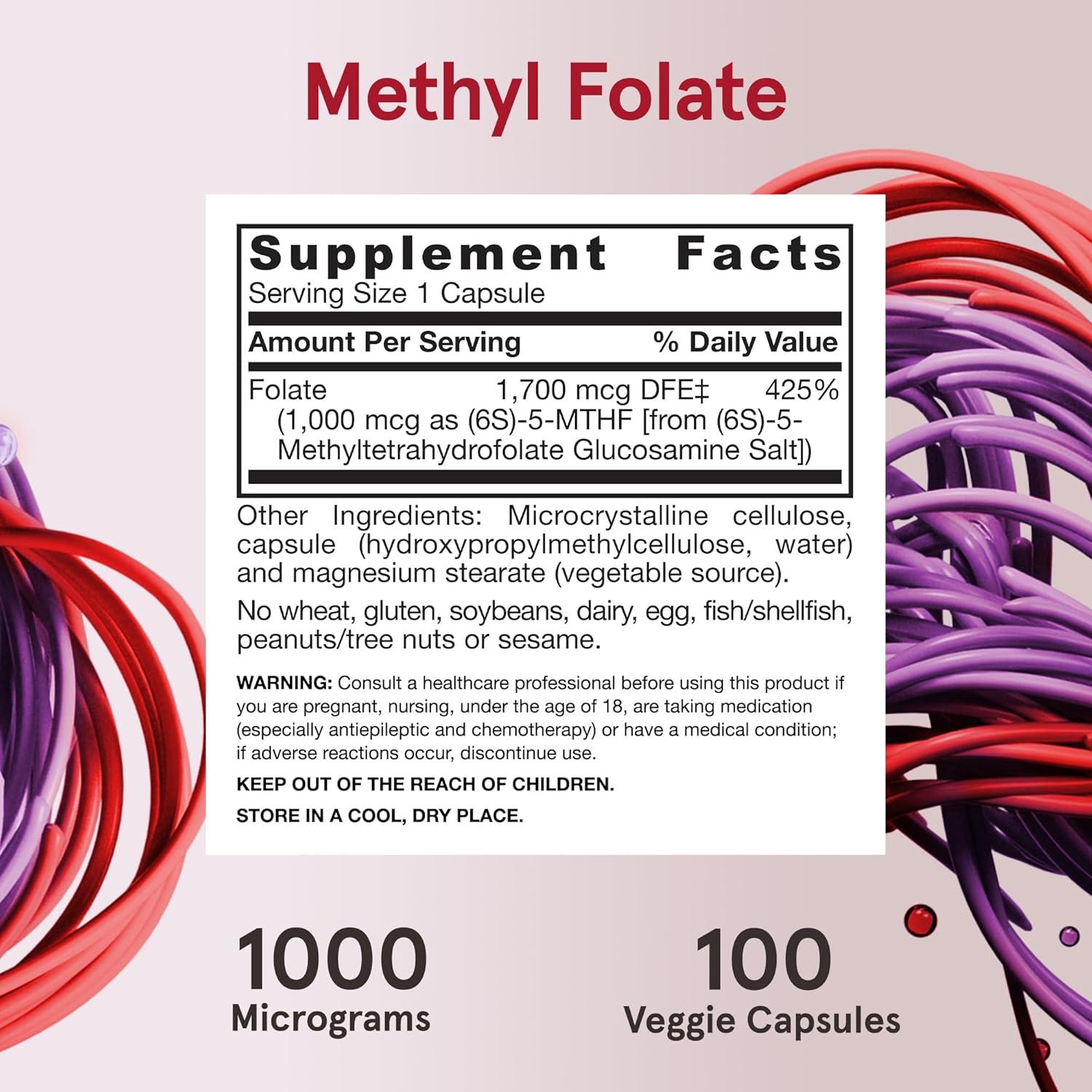 image:imageJarrow Formulas Methyl Folate Veggie Caps 1000 Mcg 100 Count Methyl Folate Supplement To Provide Folate 5MTHF Supplement NonGMO Gluten Free100 Count Pack of 1