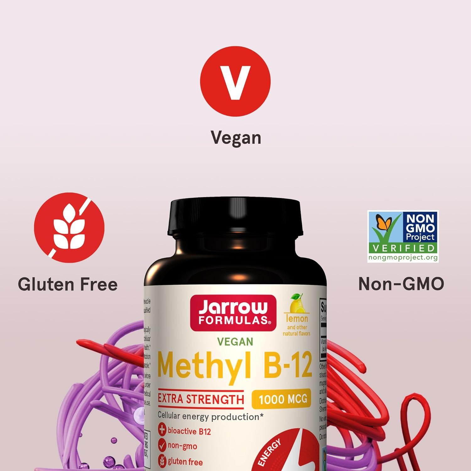 image:imageJarrow Formulas Methyl Vitamin B12 1000 mcg 100 Chewable Tablets Lemon Flavored Bioactive B12 Vitamin Supports Cellular Energy Production Brain Health amp Metabolism 100 Servings100 Servings Pack of 12