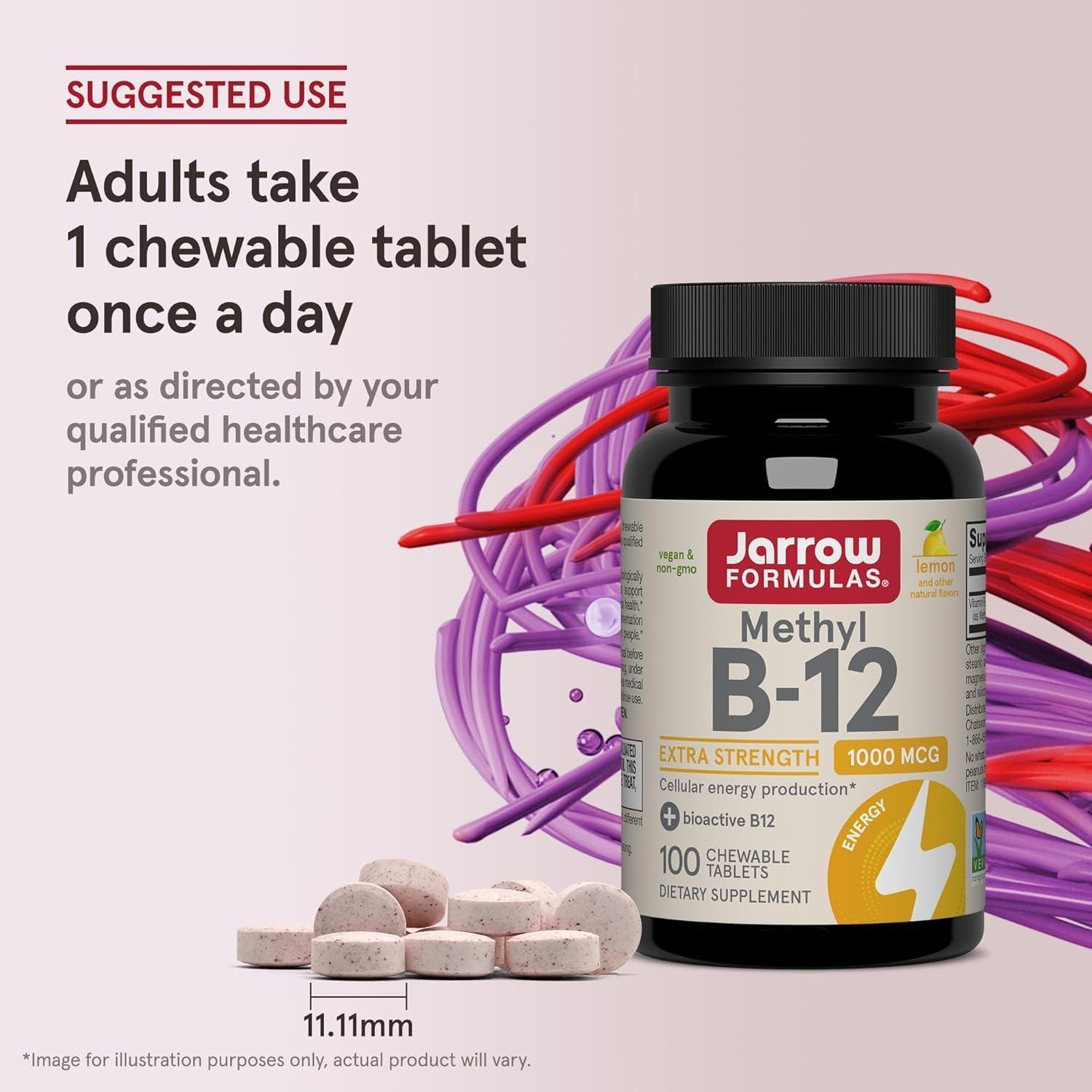 image:imageJarrow Formulas Methyl Vitamin B12 1000 mcg 100 Chewable Tablets Lemon Flavored Bioactive B12 Vitamin Supports Cellular Energy Production Brain Health amp Metabolism 100 Servings100 Count Pack of 2