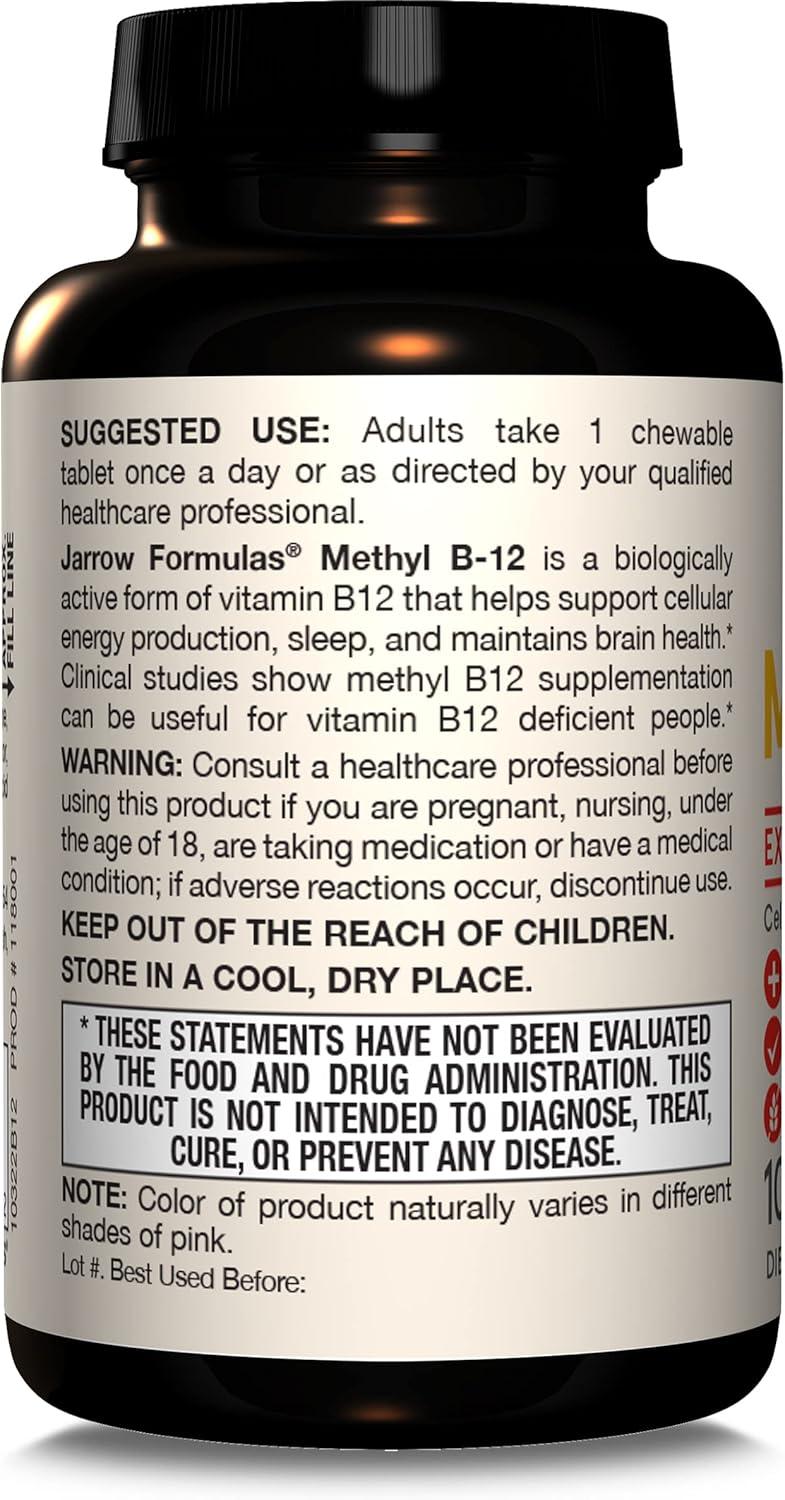image:imageJarrow Formulas Methyl Vitamin B12 1000 mcg 100 Chewable Tablets Lemon Flavored Bioactive B12 Vitamin Supports Cellular Energy Production Brain Health amp Metabolism 100 Servings100 Count Pack of 1