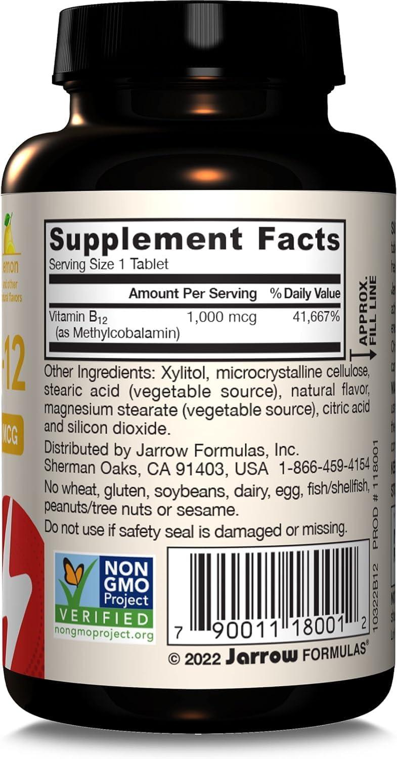 image:imageJarrow Formulas Methyl Vitamin B12 1000 mcg 100 Chewable Tablets Lemon Flavored Bioactive B12 Vitamin Supports Cellular Energy Production Brain Health amp Metabolism 100 Servings100 Count Pack of 2