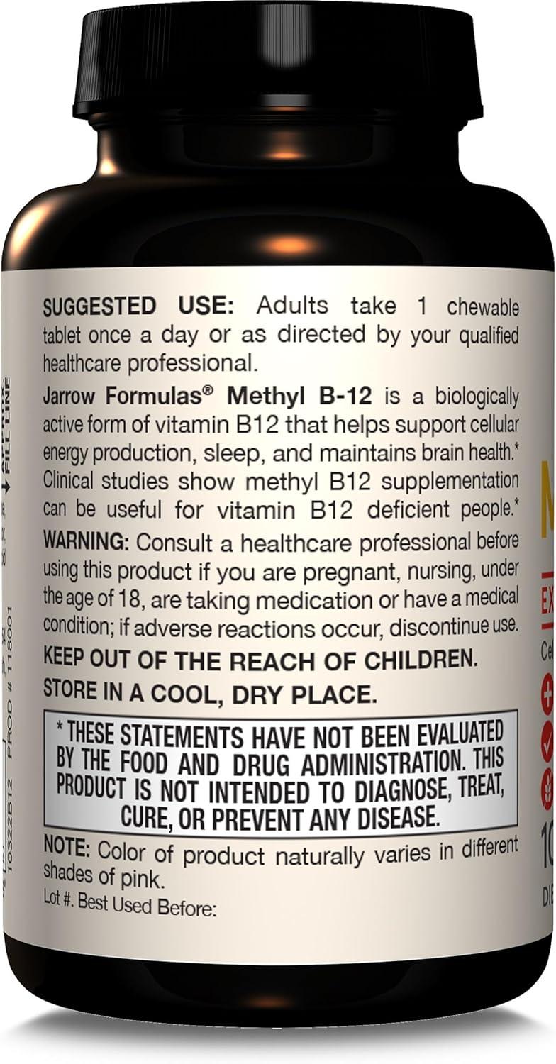 image:imageJarrow Formulas Methyl Vitamin B12 1000 mcg 100 Chewable Tablets Lemon Flavored Bioactive B12 Vitamin Supports Cellular Energy Production Brain Health amp Metabolism 100 Servings100 Servings Pack of 12