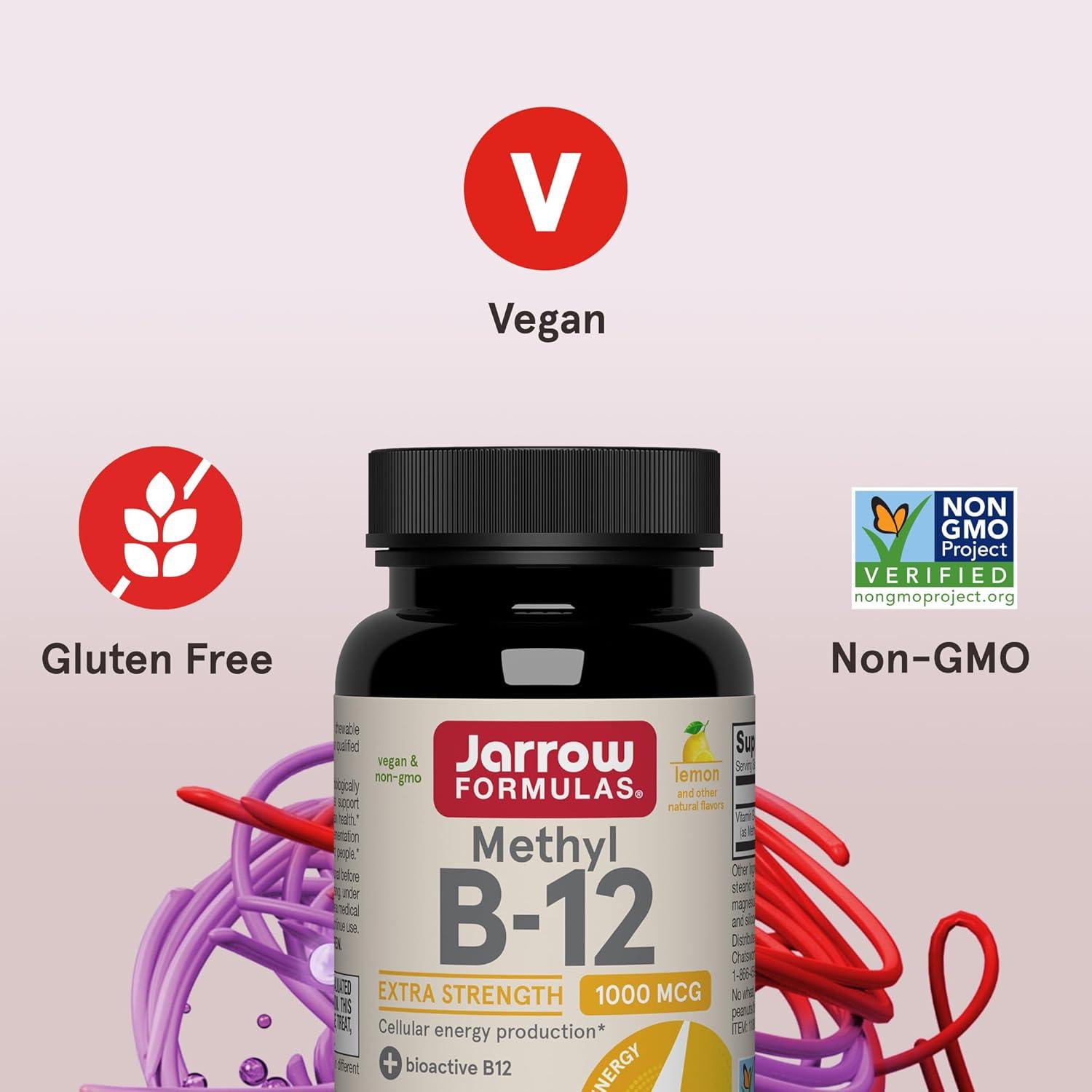 image:imageJarrow Formulas Methyl Vitamin B12 1000 mcg 100 Chewable Tablets Lemon Flavored Bioactive B12 Vitamin Supports Cellular Energy Production Brain Health amp Metabolism 100 Servings100 Count Pack of 1