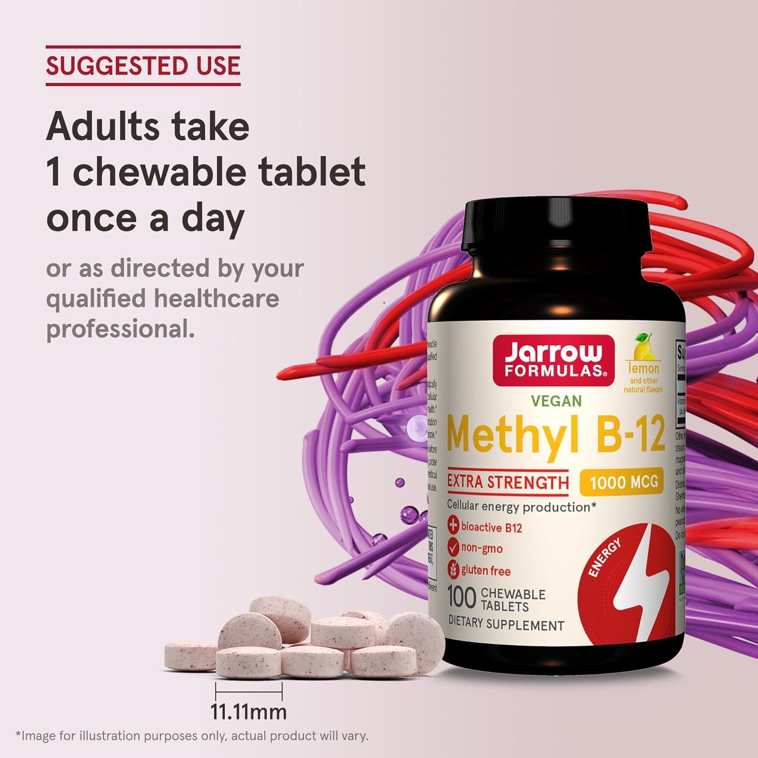 image:imageJarrow Formulas Methyl Vitamin B12 1000 mcg 100 Chewable Tablets Lemon Flavored Bioactive B12 Vitamin Supports Cellular Energy Production Brain Health amp Metabolism 100 Servings100 Servings Pack of 12