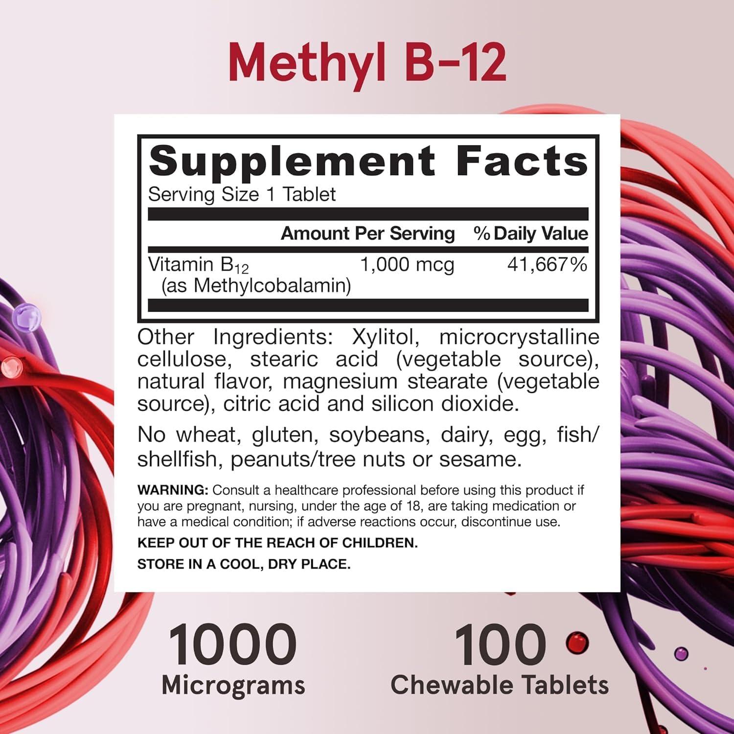 image:imageJarrow Formulas Methyl Vitamin B12 1000 mcg 100 Chewable Tablets Lemon Flavored Bioactive B12 Vitamin Supports Cellular Energy Production Brain Health amp Metabolism 100 Servings100 Count Pack of 2