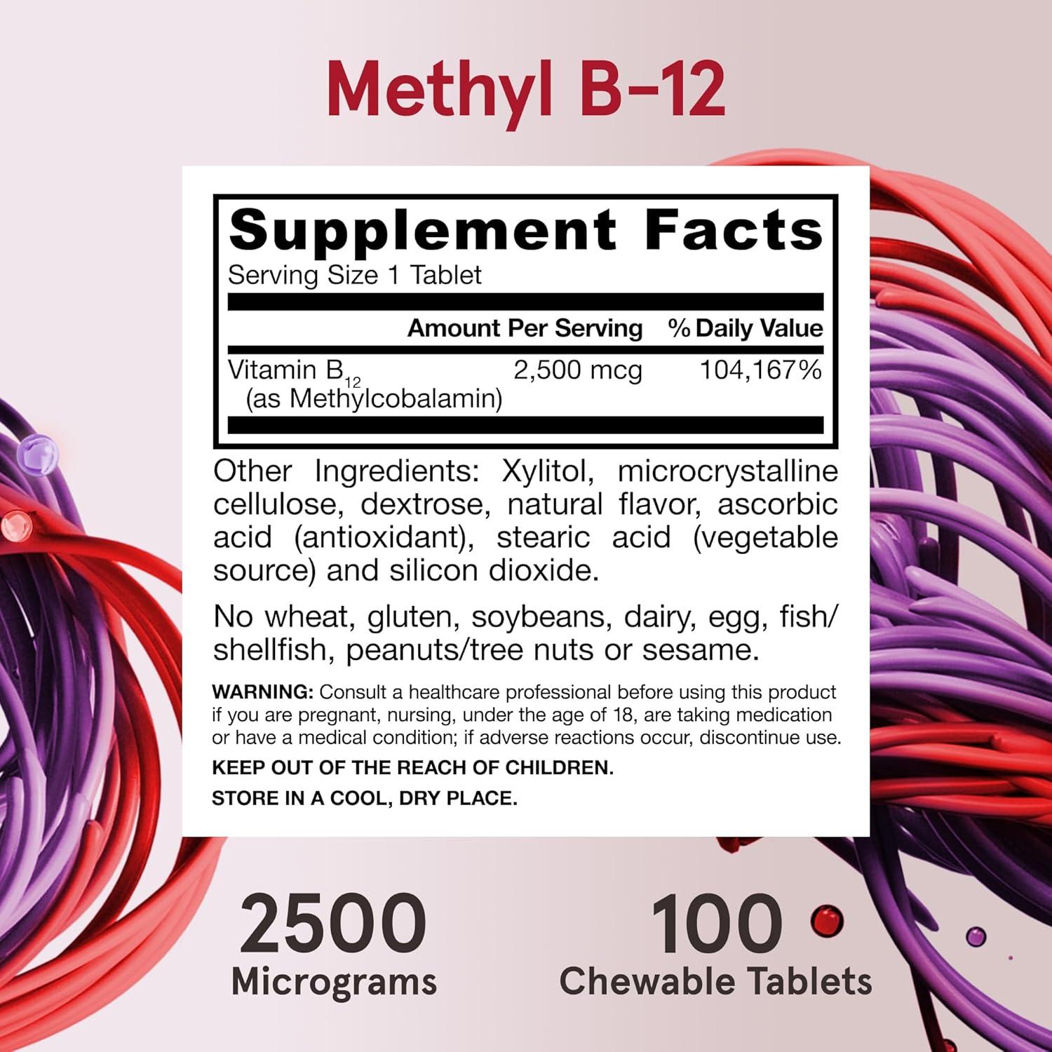 image:imageJarrow Formulas Methyl Vitamin B12 2500 mcg 100 Chewable Tablets Tropical Flavored Bioactive B12 Vitamin Supports Cellular Energy Production Brain Health amp Metabolism 100 Servings100 Count Pack of 1