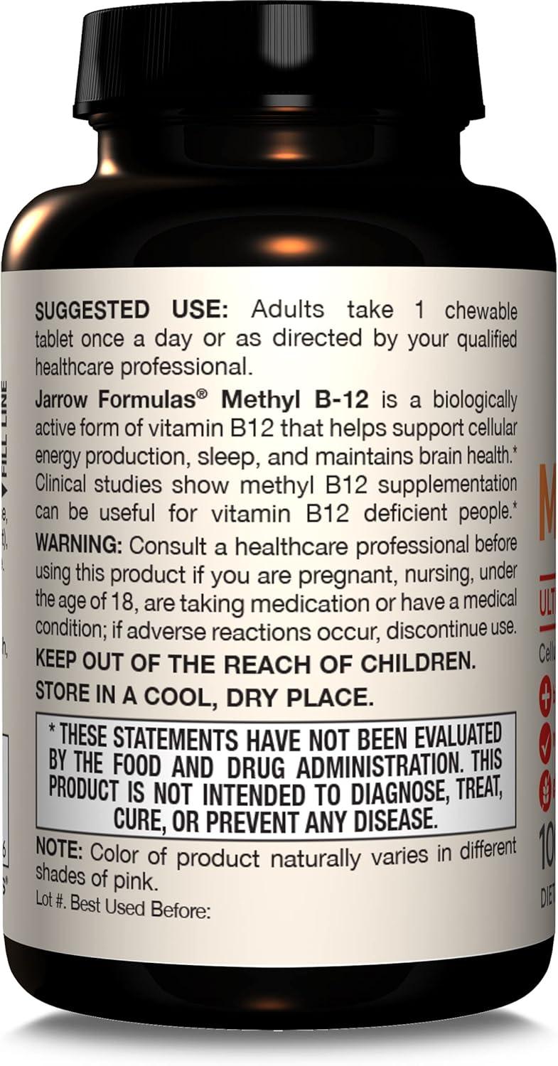 image:imageJarrow Formulas Methyl Vitamin B12 2500 mcg 100 Chewable Tablets Tropical Flavored Bioactive B12 Vitamin Supports Cellular Energy Production Brain Health amp Metabolism 100 Servings100 Count Pack of 1