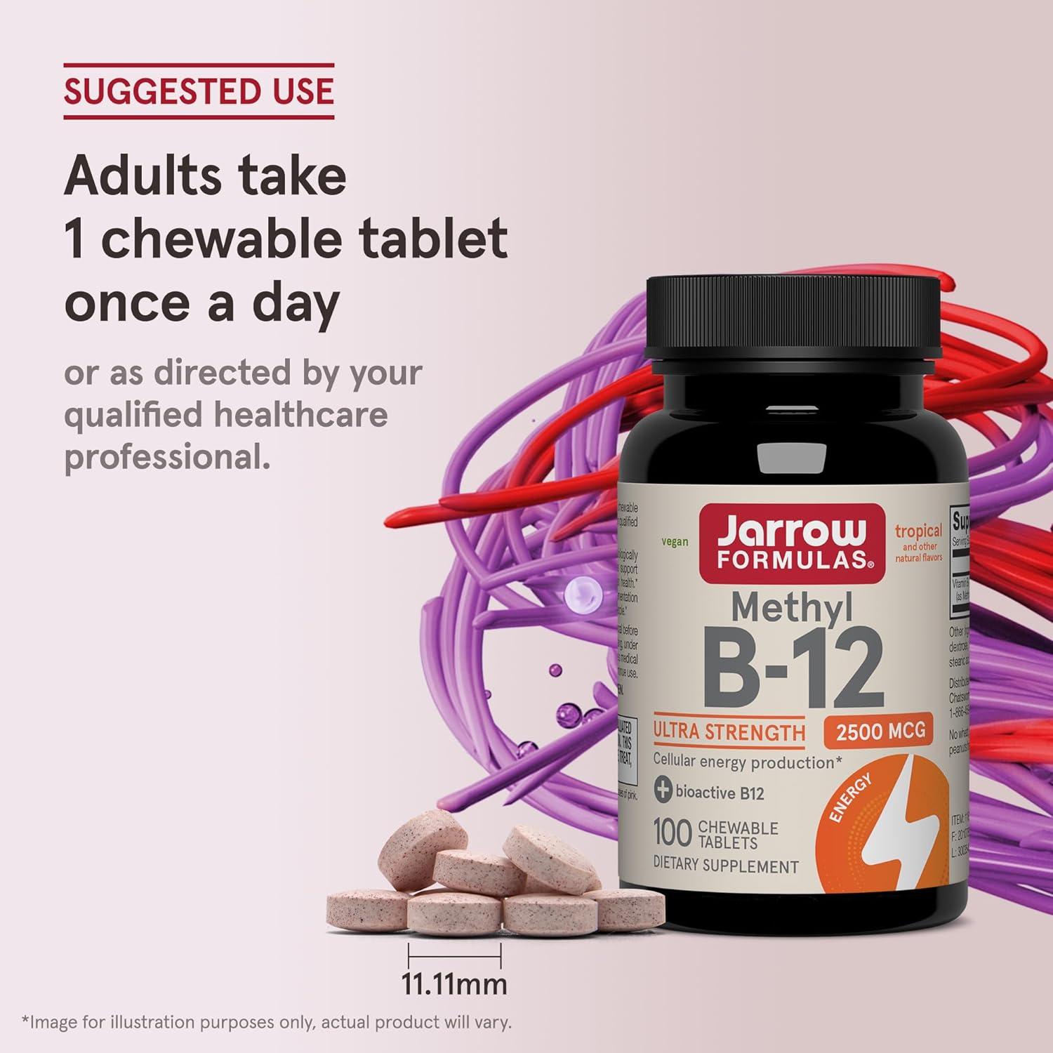 image:imageJarrow Formulas Methyl Vitamin B12 2500 mcg 100 Chewable Tablets Tropical Flavored Bioactive B12 Vitamin Supports Cellular Energy Production Brain Health amp Metabolism 100 Servings100 Count Pack of 2
