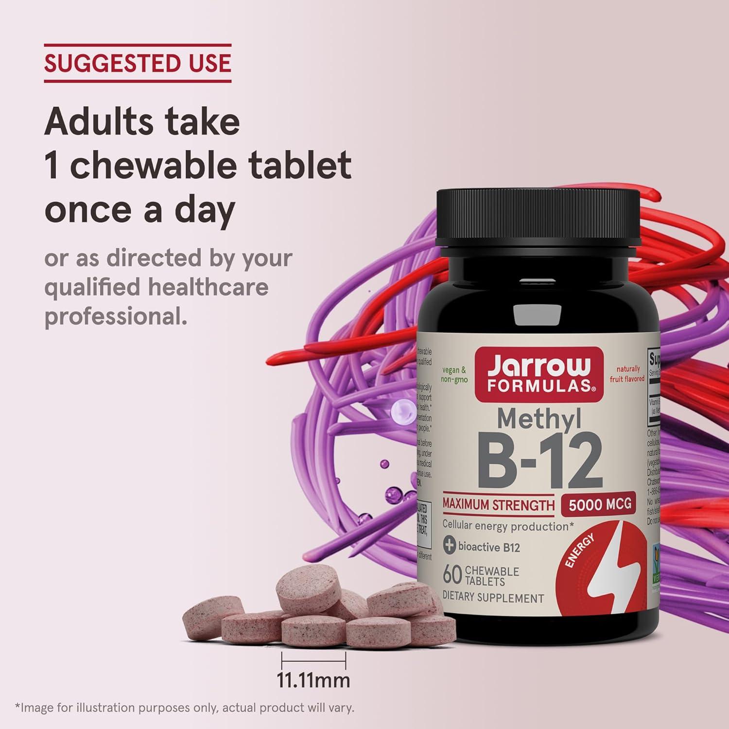image:imageJarrow Formulas Methyl Vitamin B12 5000 mcg 60 Chewable Tablets Naturally Fruit Flavored Bioactive B12 Vitamin Supports Cellular Energy Production Brain Health amp Metabolism 60 Servings60 Count Pack of 1