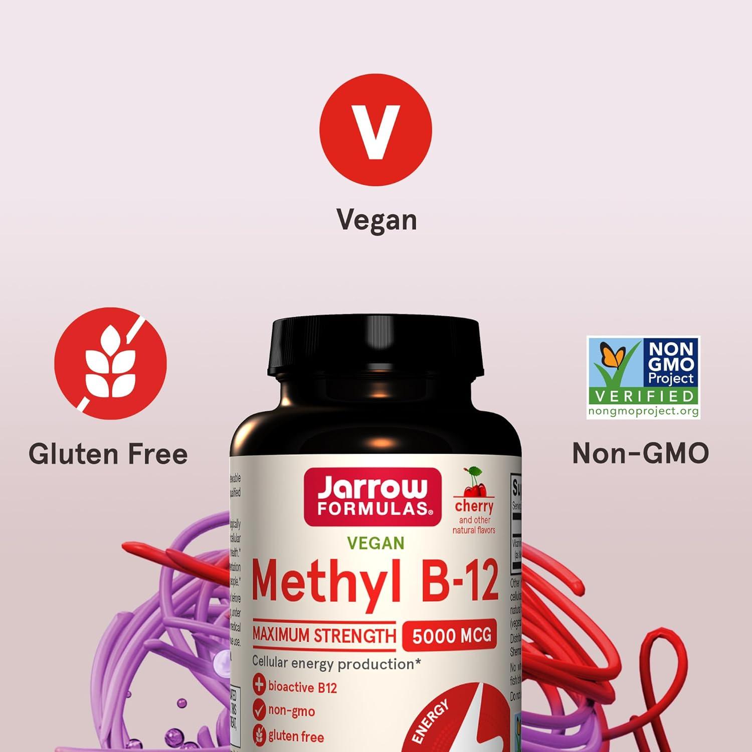 image:imageJarrow Formulas Methyl Vitamin B12 5000 mcg 60 Chewable Tablets Naturally Fruit Flavored Bioactive B12 Vitamin Supports Cellular Energy Production Brain Health amp Metabolism 60 Servings60 Count Pack of 12