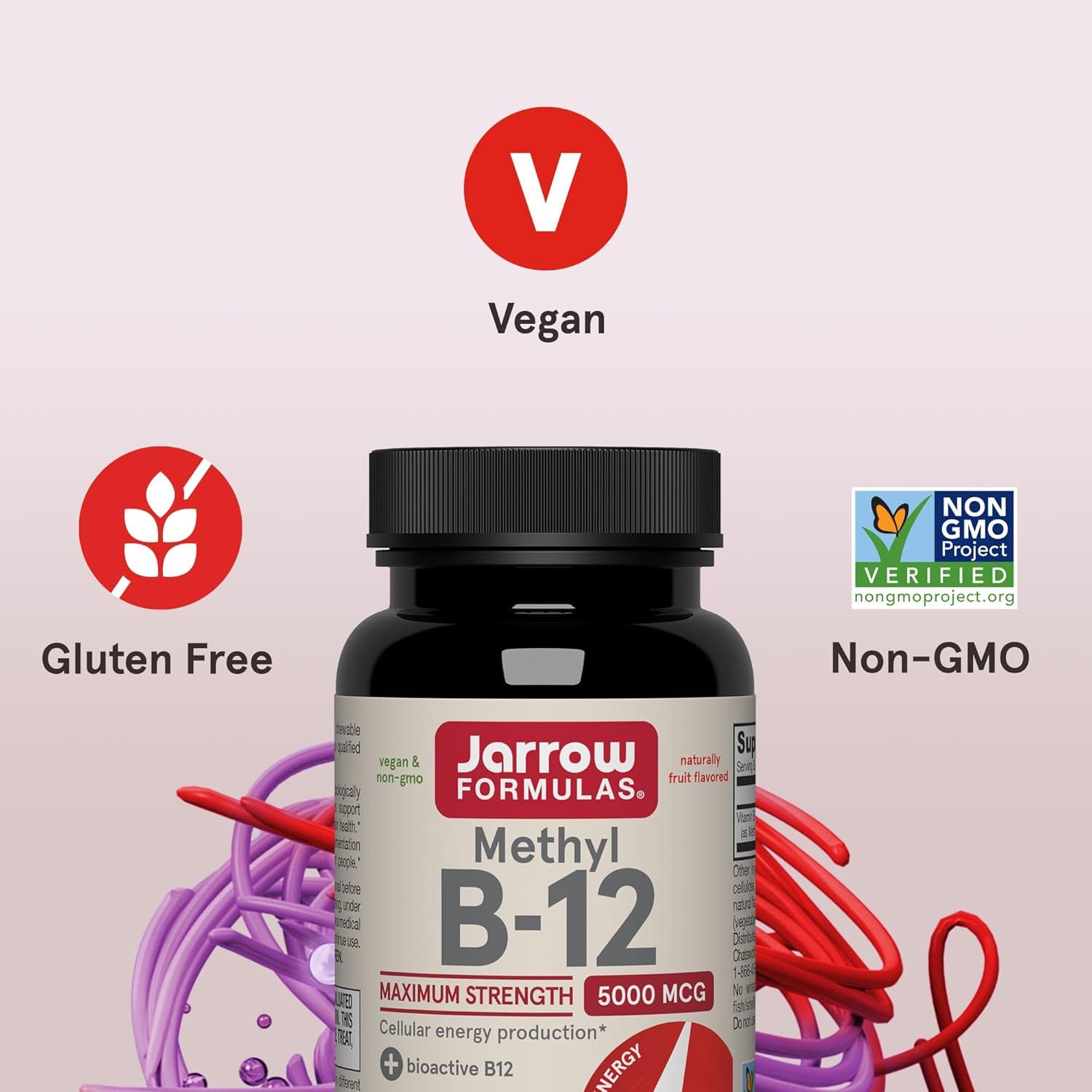 image:imageJarrow Formulas Methyl Vitamin B12 5000 mcg 60 Chewable Tablets Naturally Fruit Flavored Bioactive B12 Vitamin Supports Cellular Energy Production Brain Health amp Metabolism 60 Servings60 Count Pack of 1