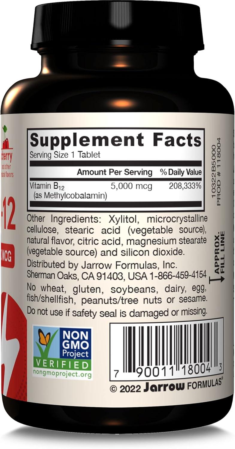 image:imageJarrow Formulas Methyl Vitamin B12 5000 mcg 60 Chewable Tablets Naturally Fruit Flavored Bioactive B12 Vitamin Supports Cellular Energy Production Brain Health amp Metabolism 60 Servings60 Count Pack of 1