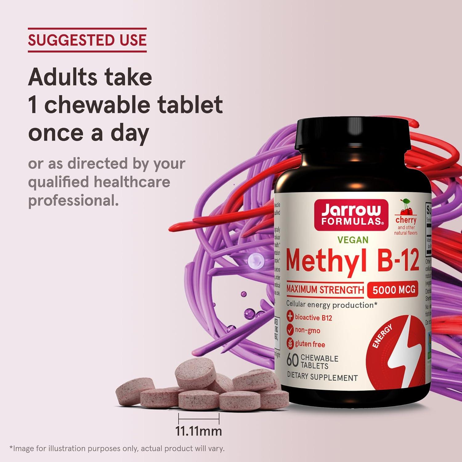 image:imageJarrow Formulas Methyl Vitamin B12 5000 mcg 60 Chewable Tablets Naturally Fruit Flavored Bioactive B12 Vitamin Supports Cellular Energy Production Brain Health amp Metabolism 60 Servings60 Count Pack of 12