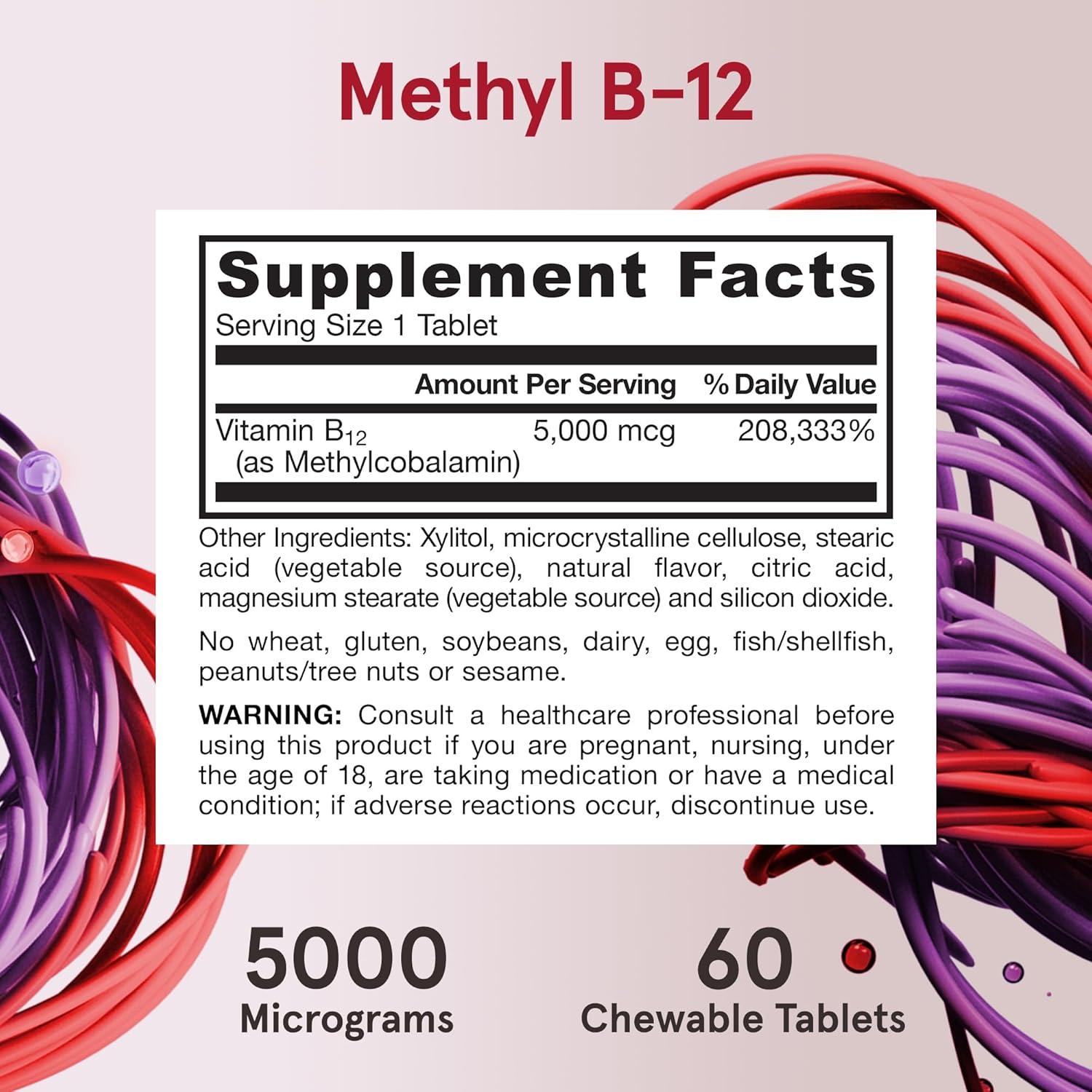 image:imageJarrow Formulas Methyl Vitamin B12 5000 mcg 60 Chewable Tablets Naturally Fruit Flavored Bioactive B12 Vitamin Supports Cellular Energy Production Brain Health amp Metabolism 60 Servings60 Count Pack of 1
