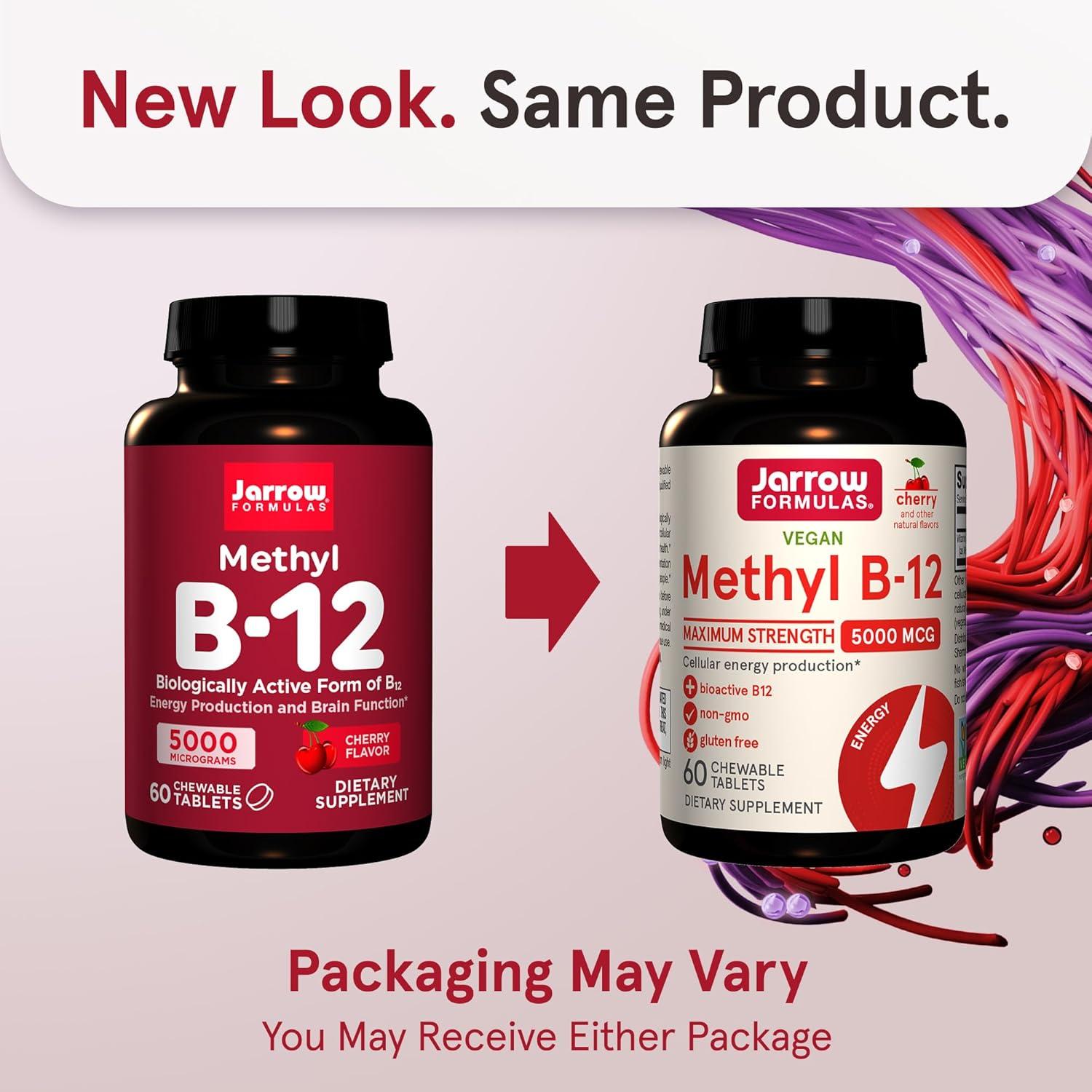 image:imageJarrow Formulas Methyl Vitamin B12 5000 mcg 60 Chewable Tablets Naturally Fruit Flavored Bioactive B12 Vitamin Supports Cellular Energy Production Brain Health amp Metabolism 60 Servings60 Count Pack of 12