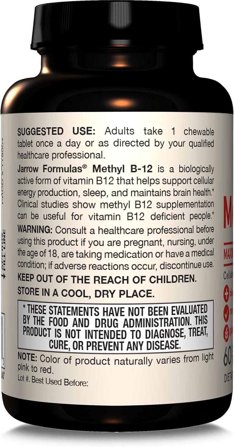 image:imageJarrow Formulas Methyl Vitamin B12 5000 mcg 60 Chewable Tablets Naturally Fruit Flavored Bioactive B12 Vitamin Supports Cellular Energy Production Brain Health amp Metabolism 60 Servings60 Count Pack of 1