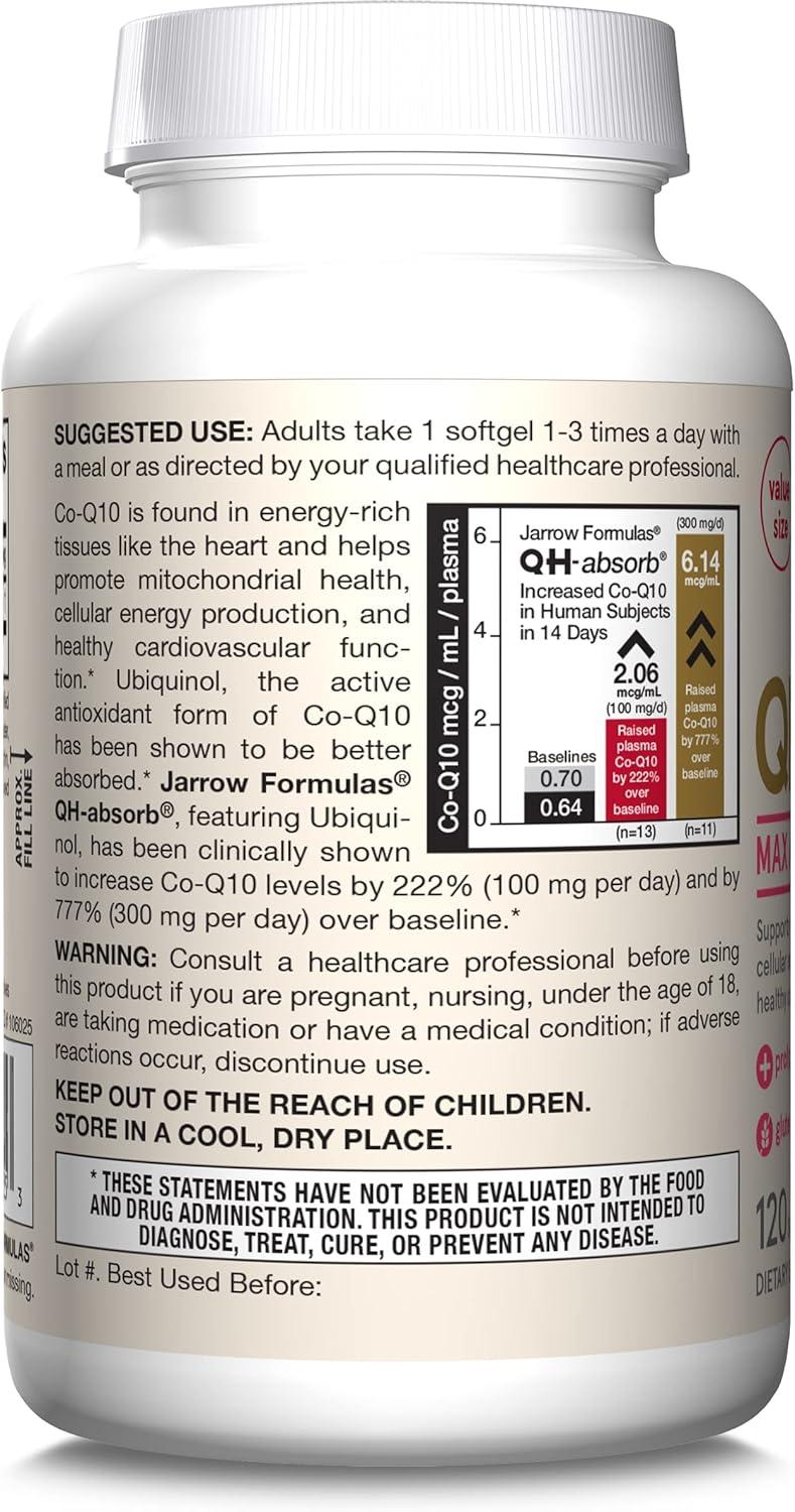 image:imageJarrow Formulas QHAbsorb Ubiquinol 100mg 120 Softgels High Absorption amp Active Antioxidant Form of CoQ10 Supports Mitochondrial Energy Production amp Healthy Cardiovascular Function120 count Pack of 1